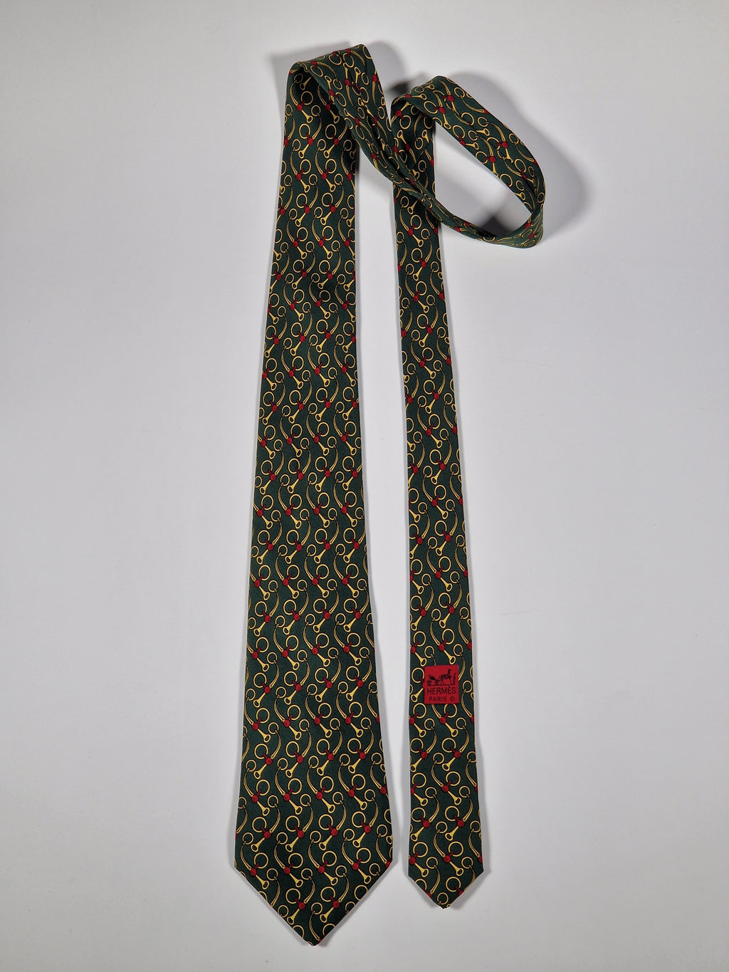 Hermès silk tie gren equstrian pattern Hermès 643 TA tie green