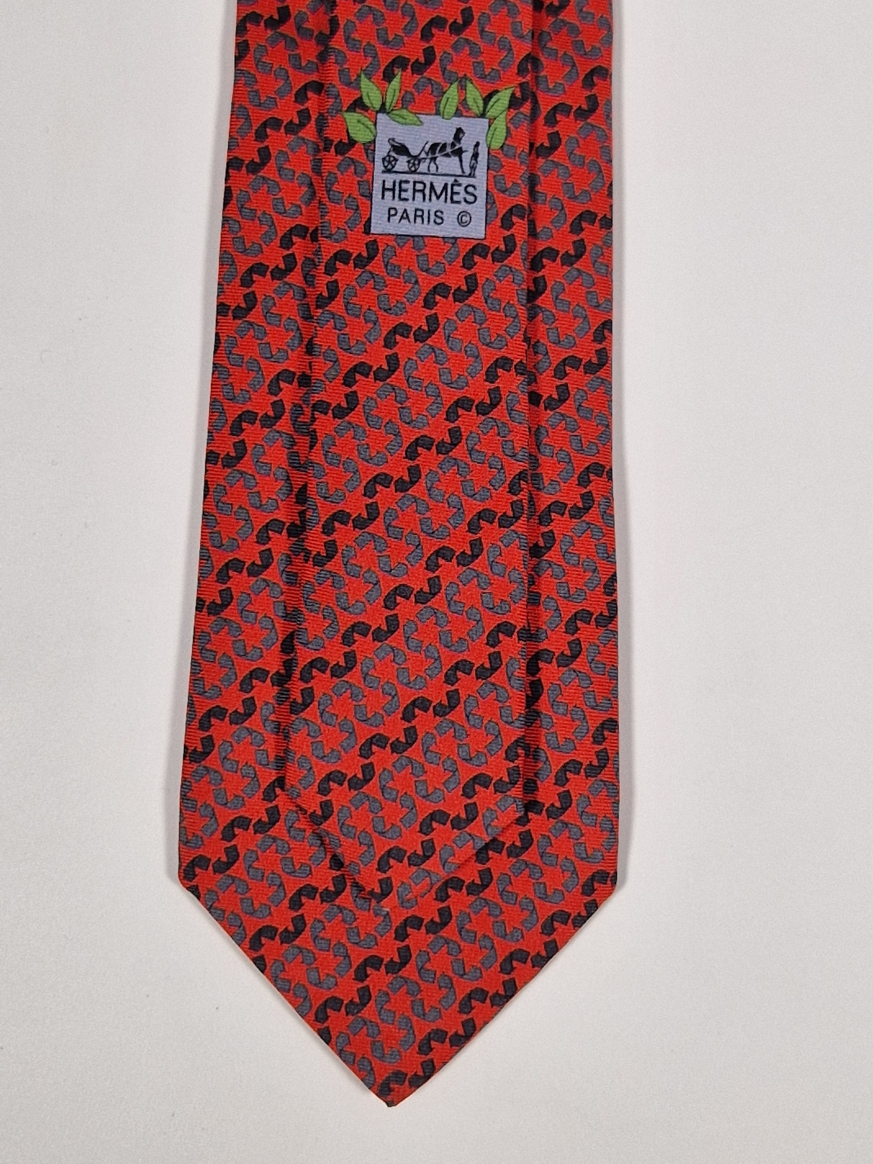 645668 Hermès silk tie orange recyceling pattern 645668 EA