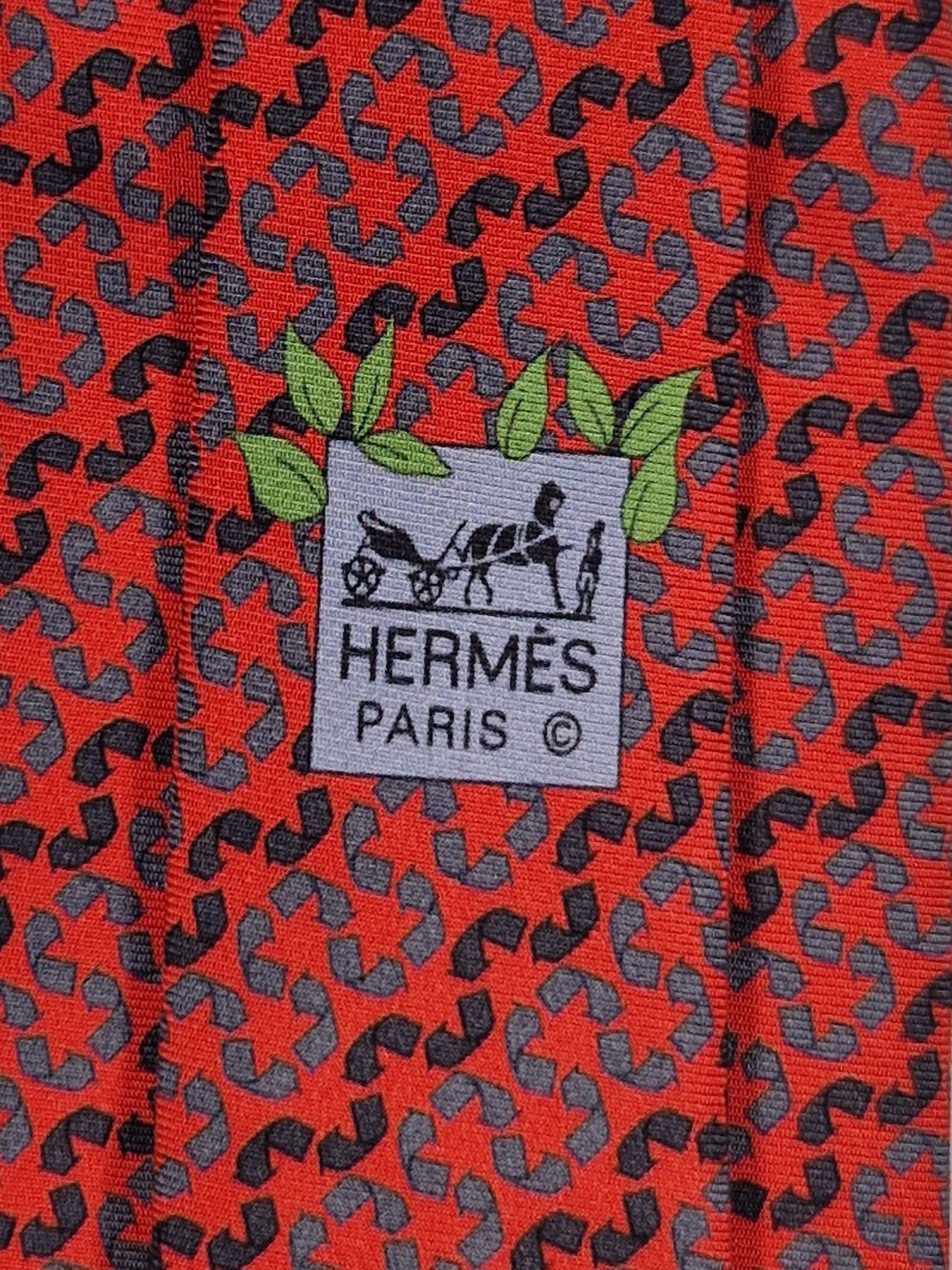 645668 Hermès silk tie orange recyceling pattern 645668 EA