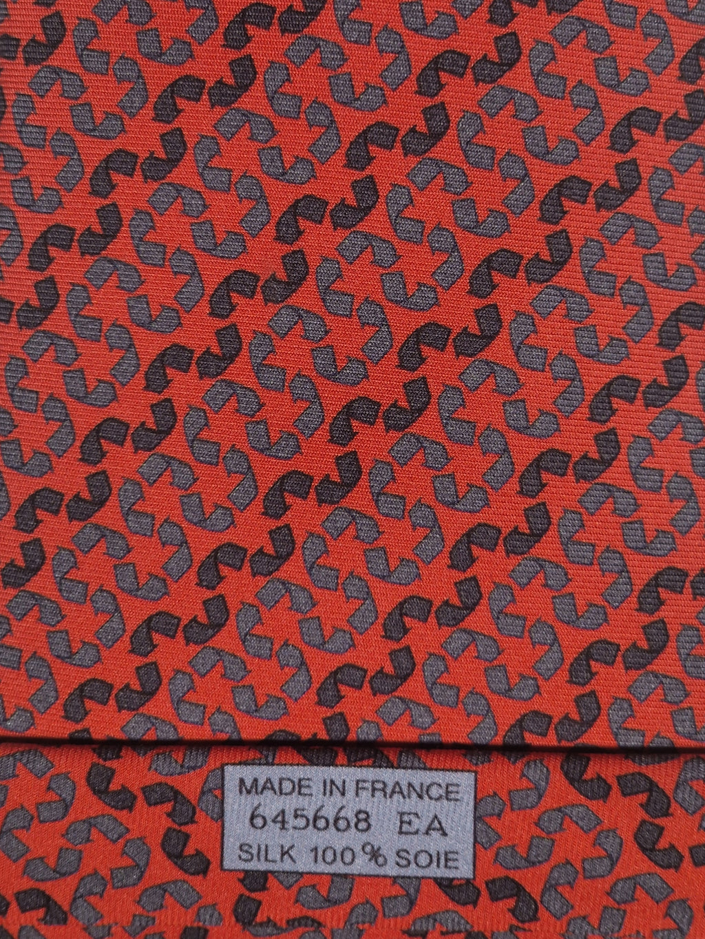 645668 Hermès silk tie orange recyceling pattern 645668 EA