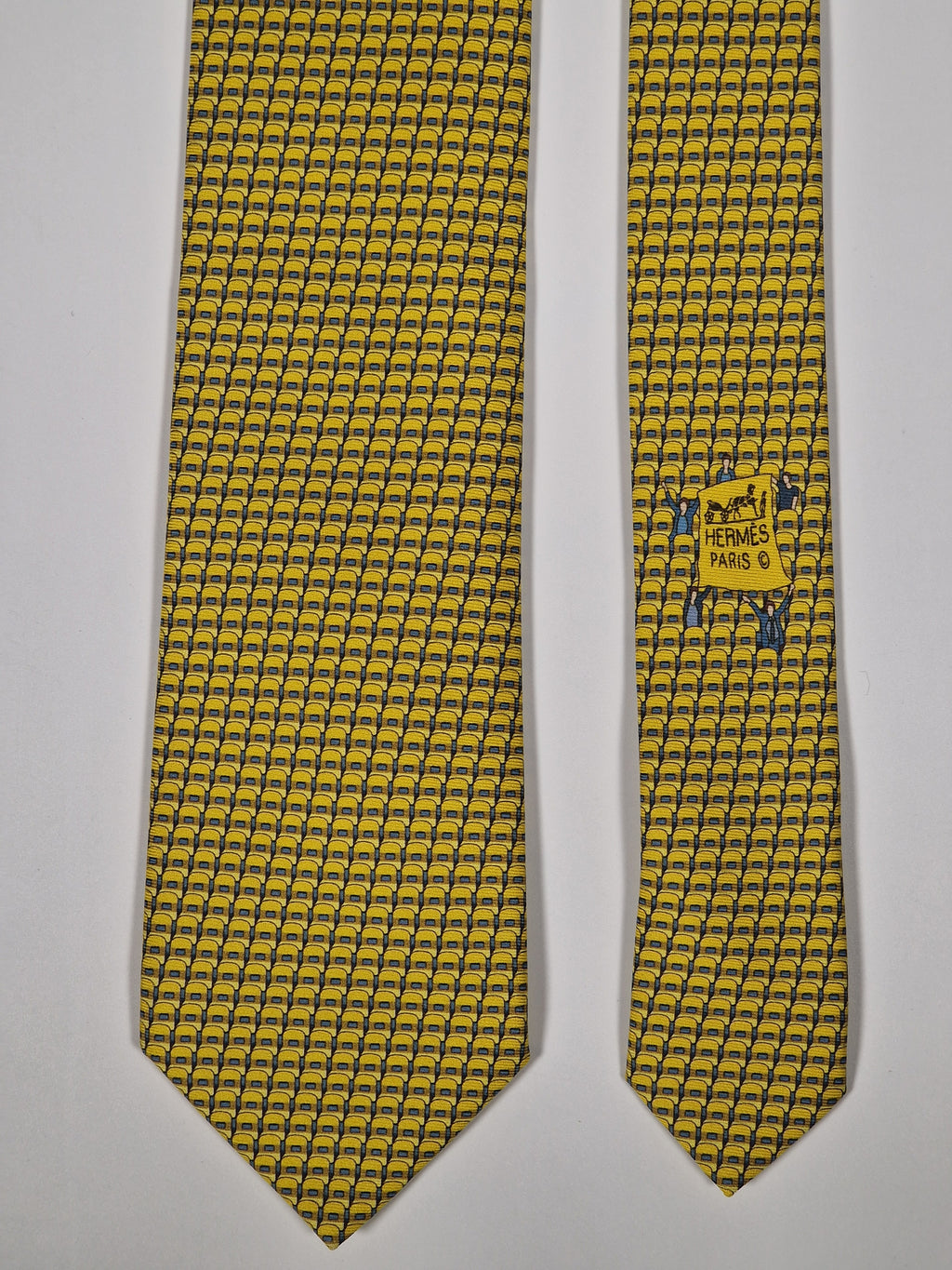 Hermès silk tie yellow stadium bleachers pattern 645692 PA