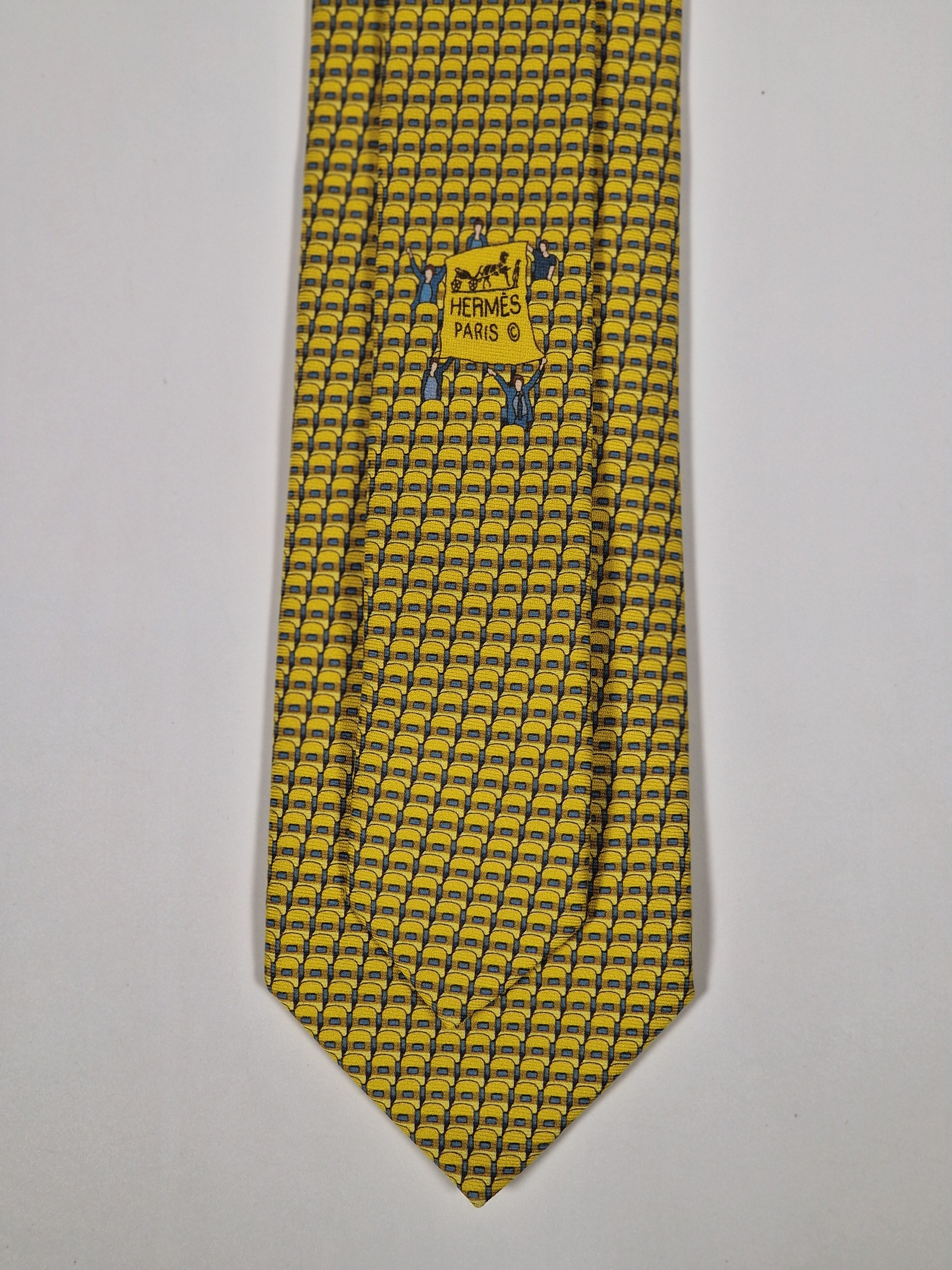 Hermès silk tie yellow stadium bleachers pattern 645692 PA