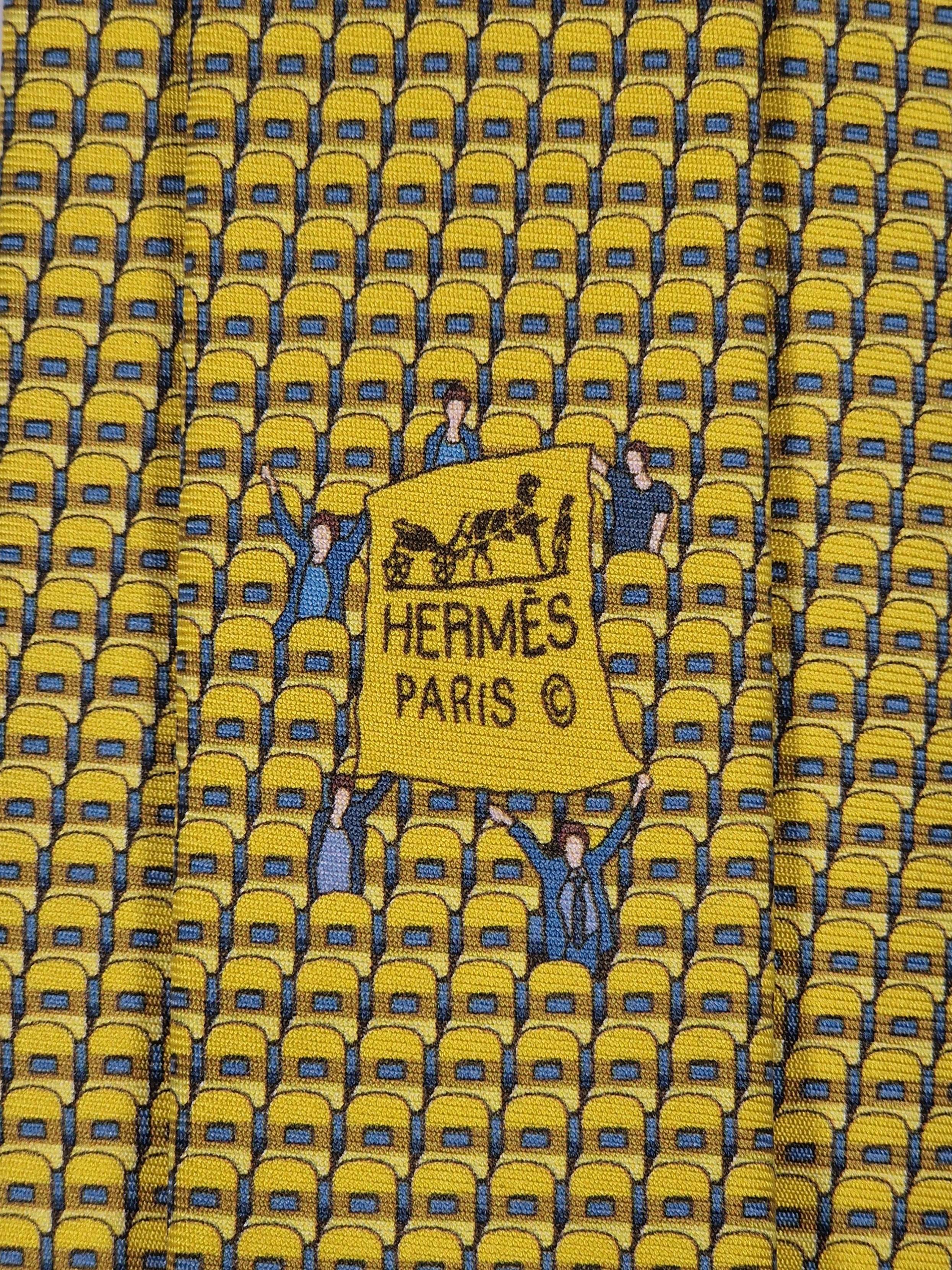 Hermès silk tie yellow stadium bleachers pattern 645692 PA