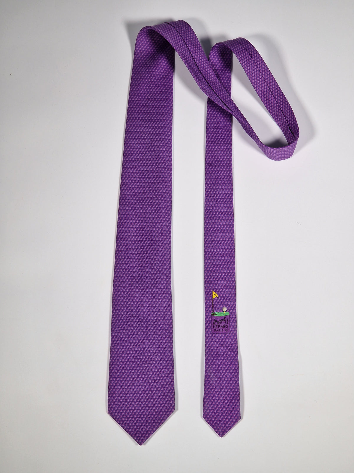 645701 Hermès tie purple golf pattern 645701 PA