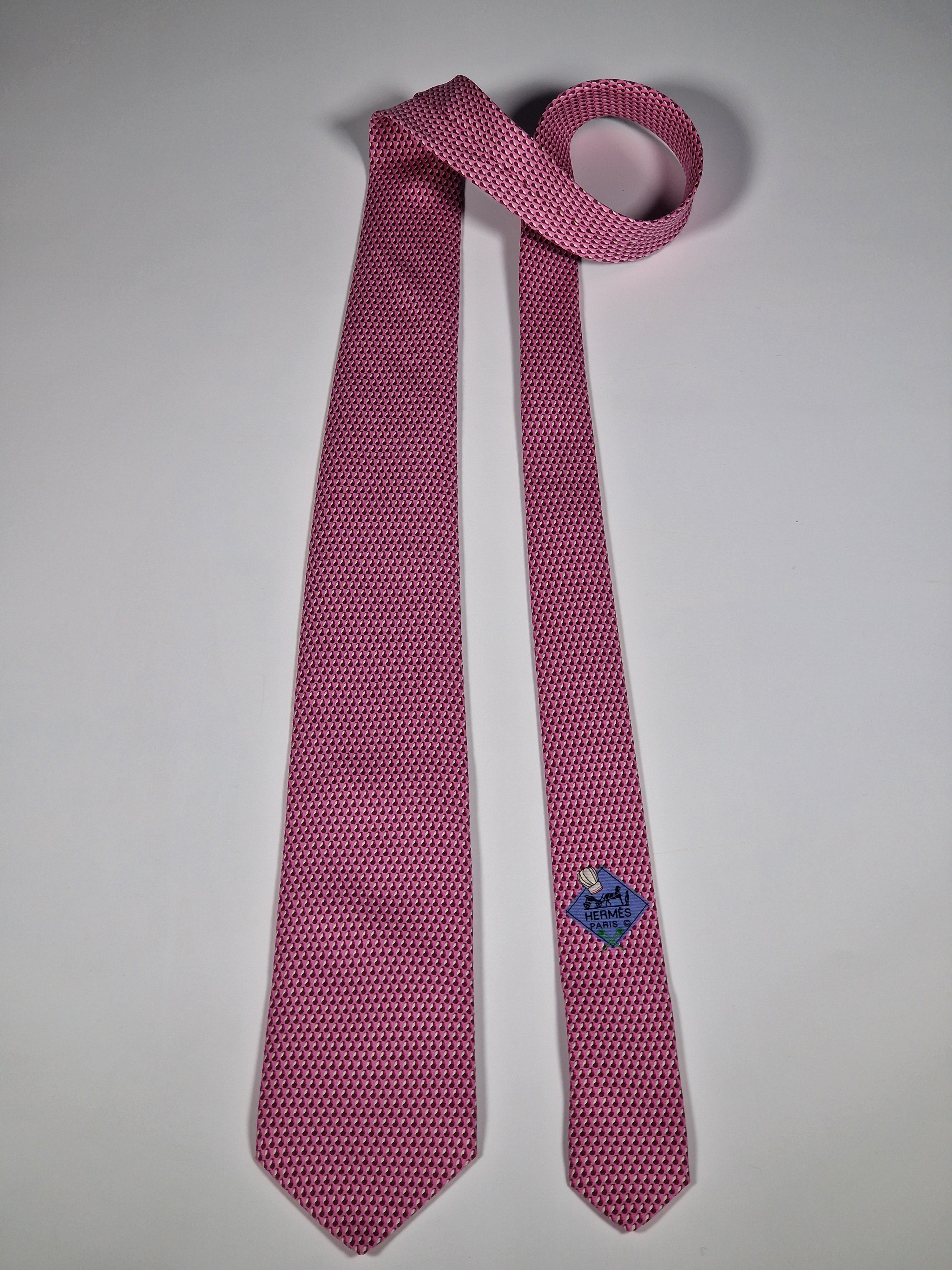 Hermès silk tie pink whimsical chef's hat 645728 PA