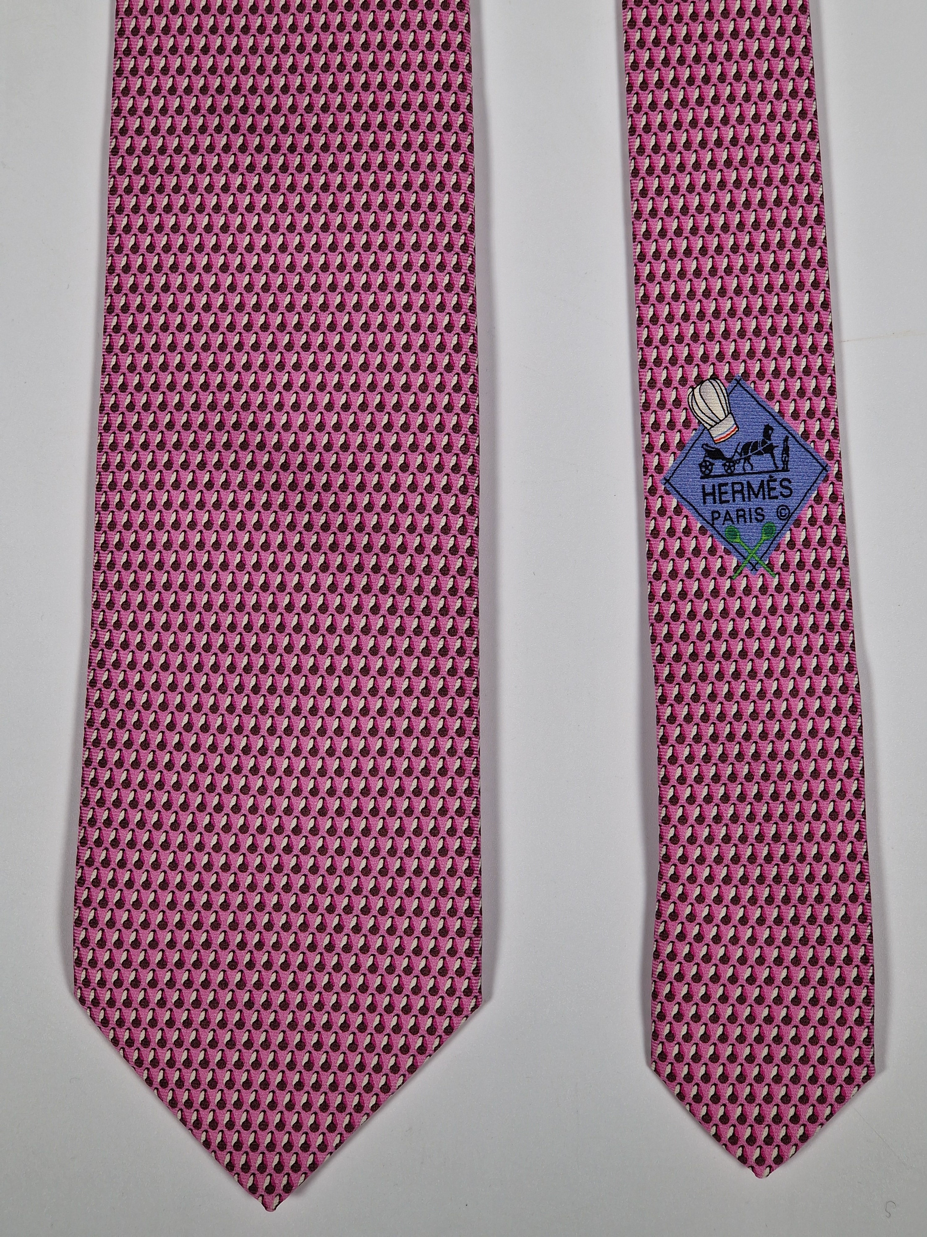 Hermès silk tie pink whimsical chef's hat 645728 PA