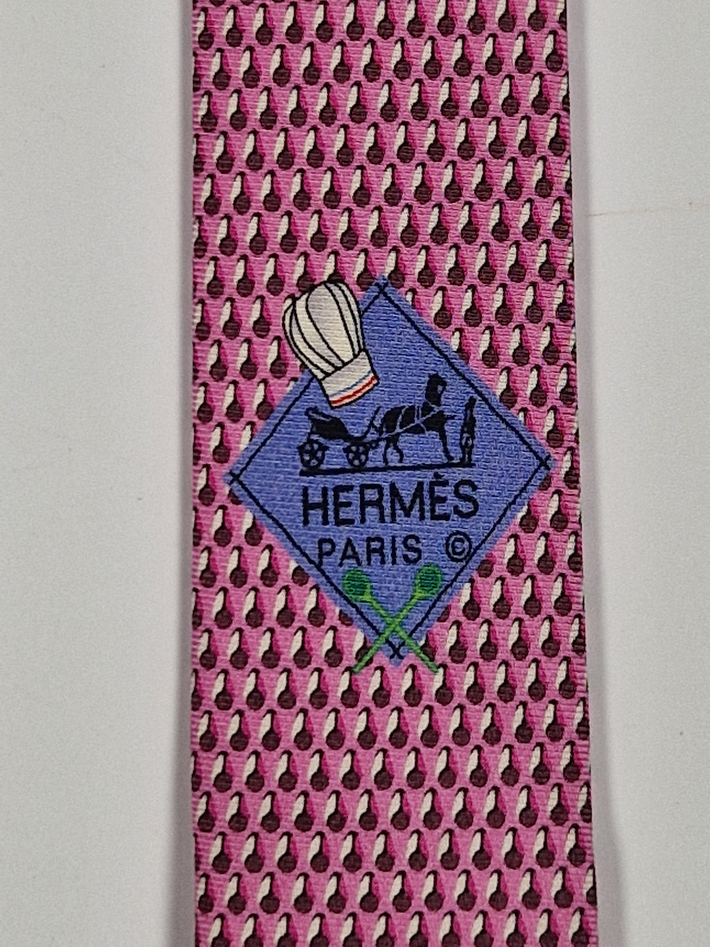 Hermès silk tie pink whimsical chef's hat 645728 PA