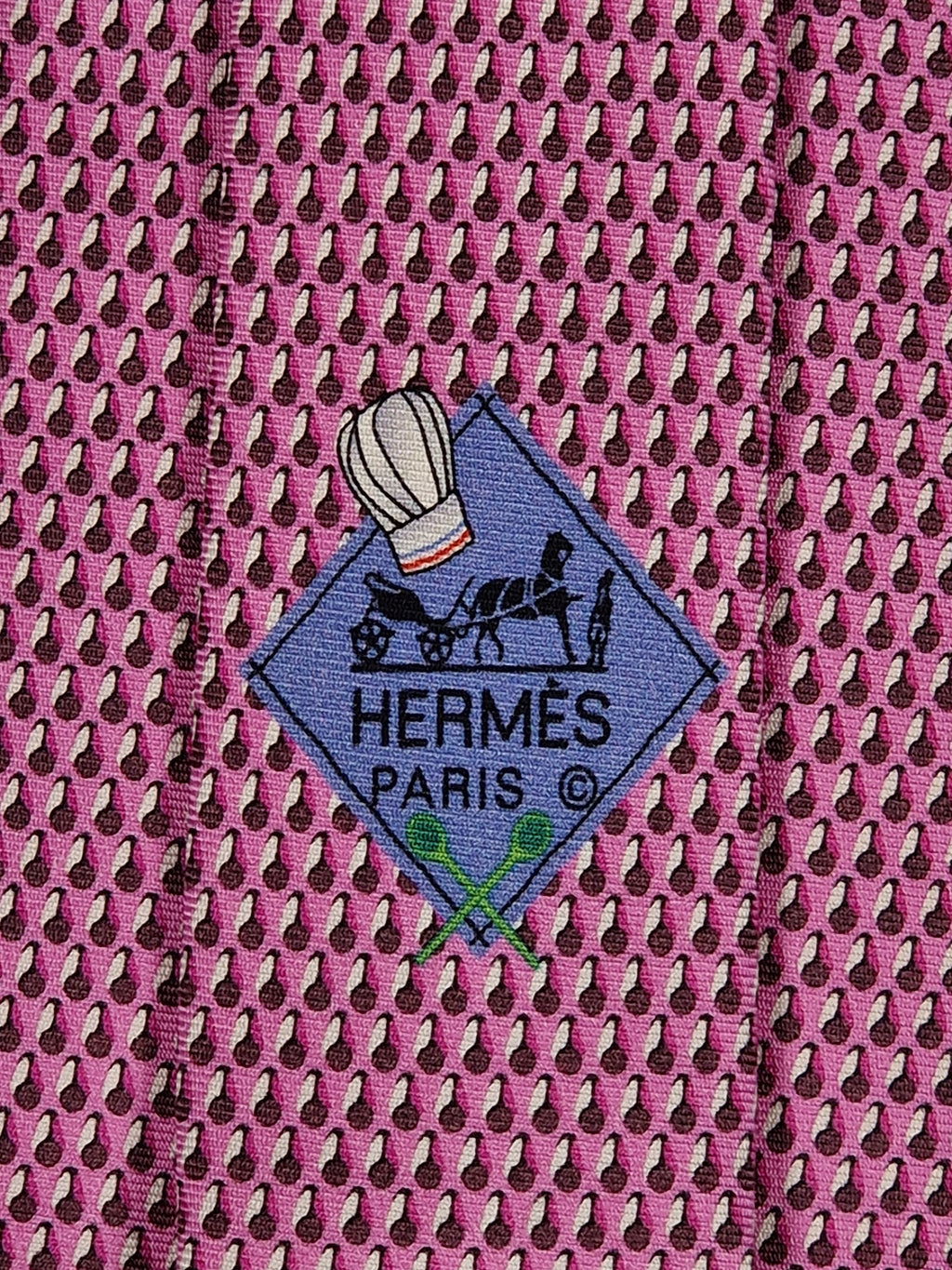Hermès silk tie pink whimsical chef's hat 645728 PA