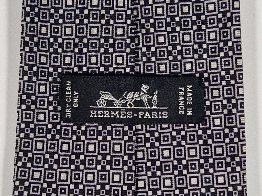 Hermès silk tie black and white Barcode pattern 645751 IA with box