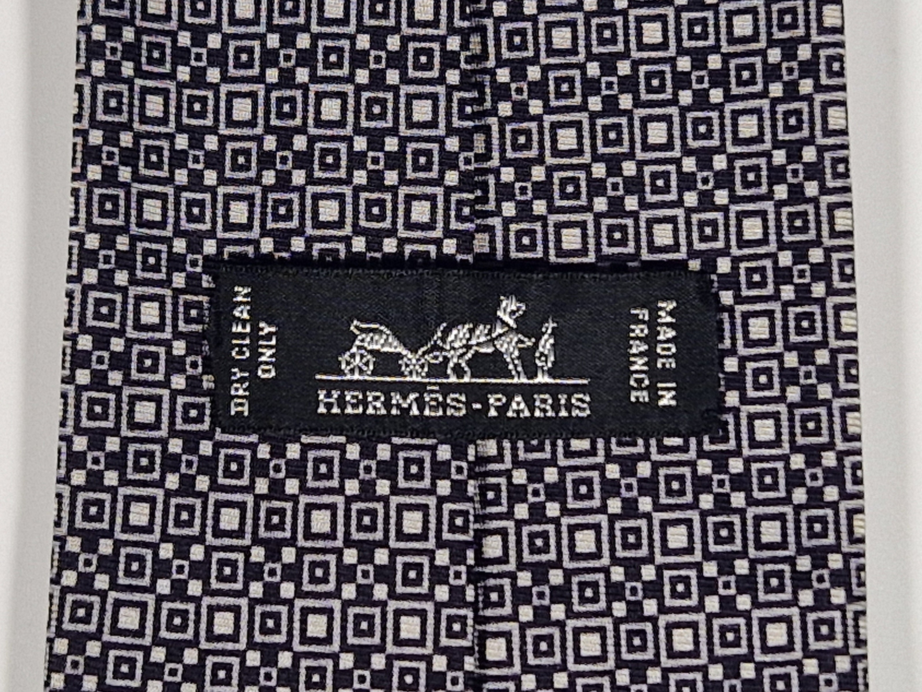 Hermès silk tie black and white Barcode pattern 645751 IA with box