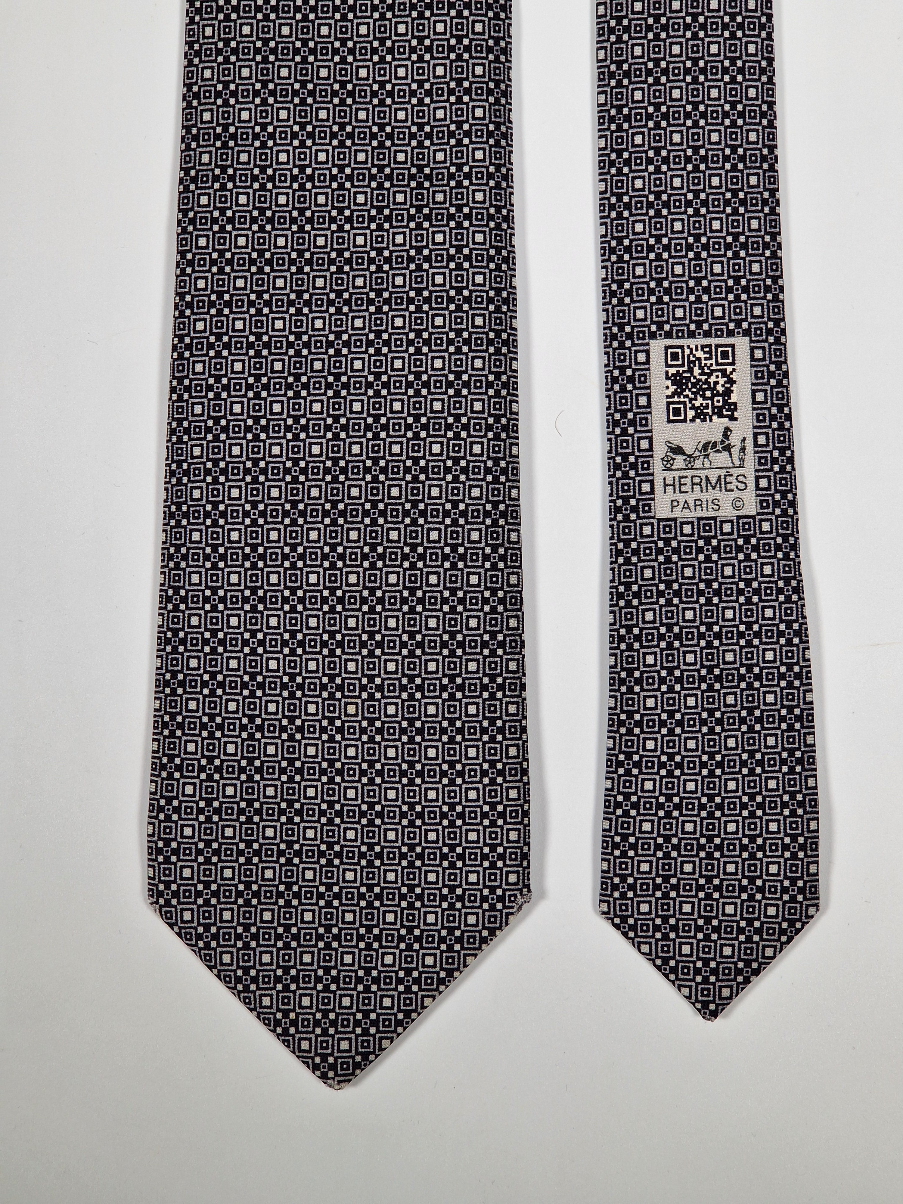 Hermès silk tie black and white Barcode pattern 645751 IA with box