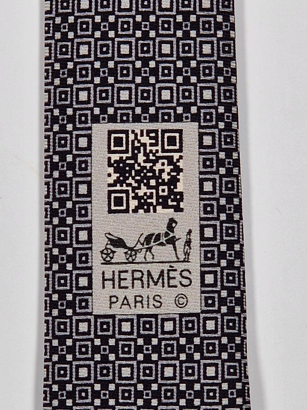 Hermès silk tie black and white Barcode pattern 645751 IA with box
