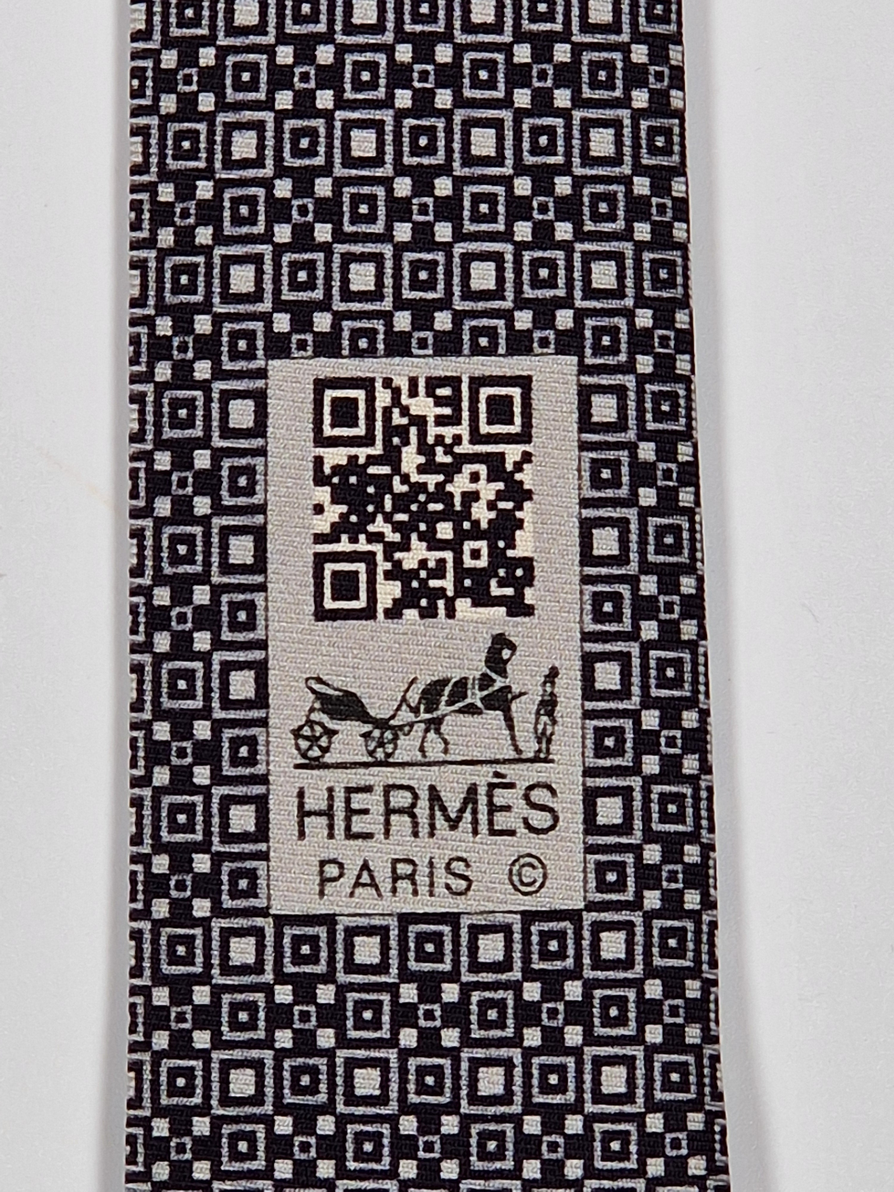 Hermès silk tie black and white Barcode pattern 645751 IA with box