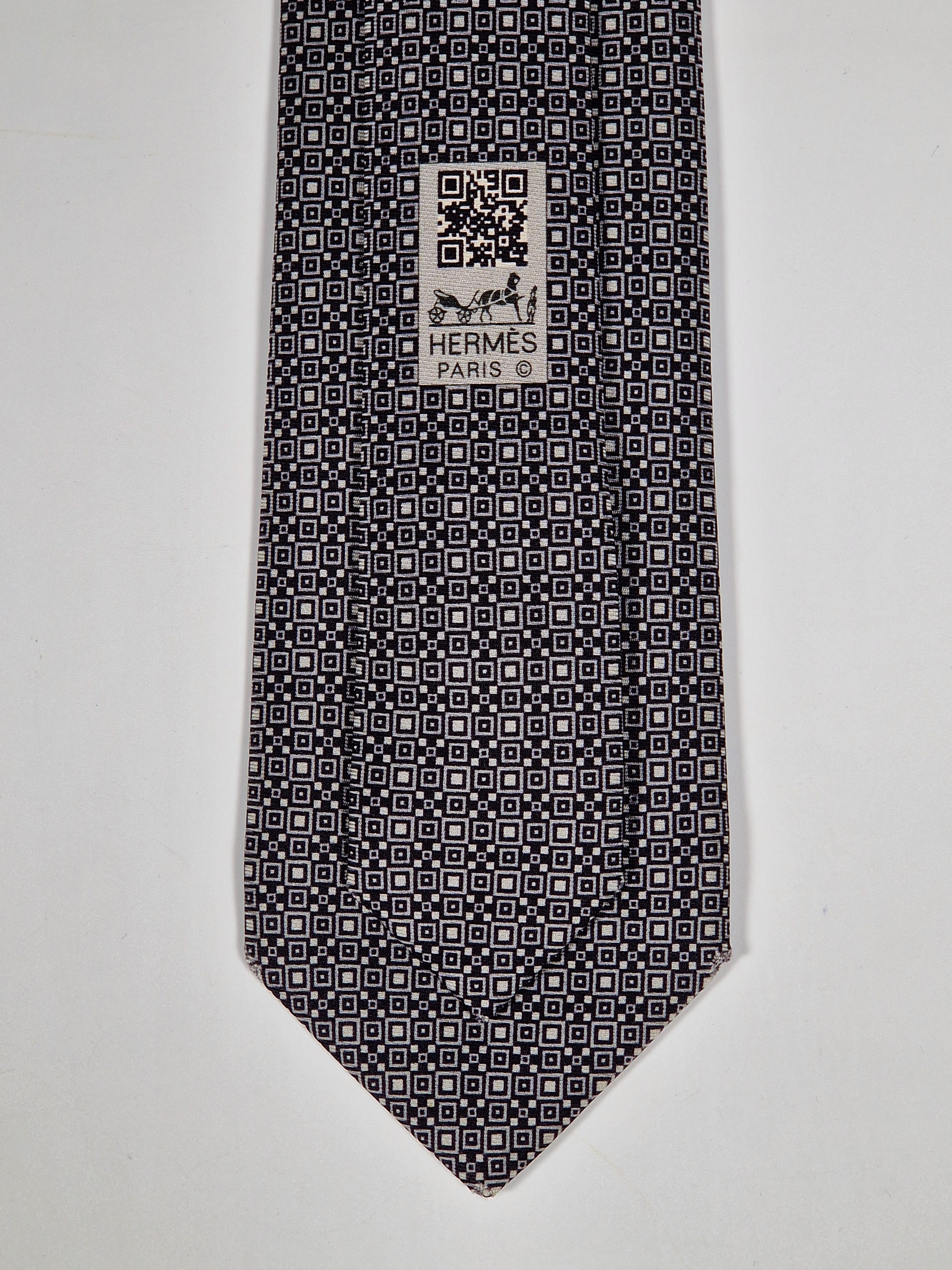 Hermès silk tie black and white Barcode pattern 645751 IA with box