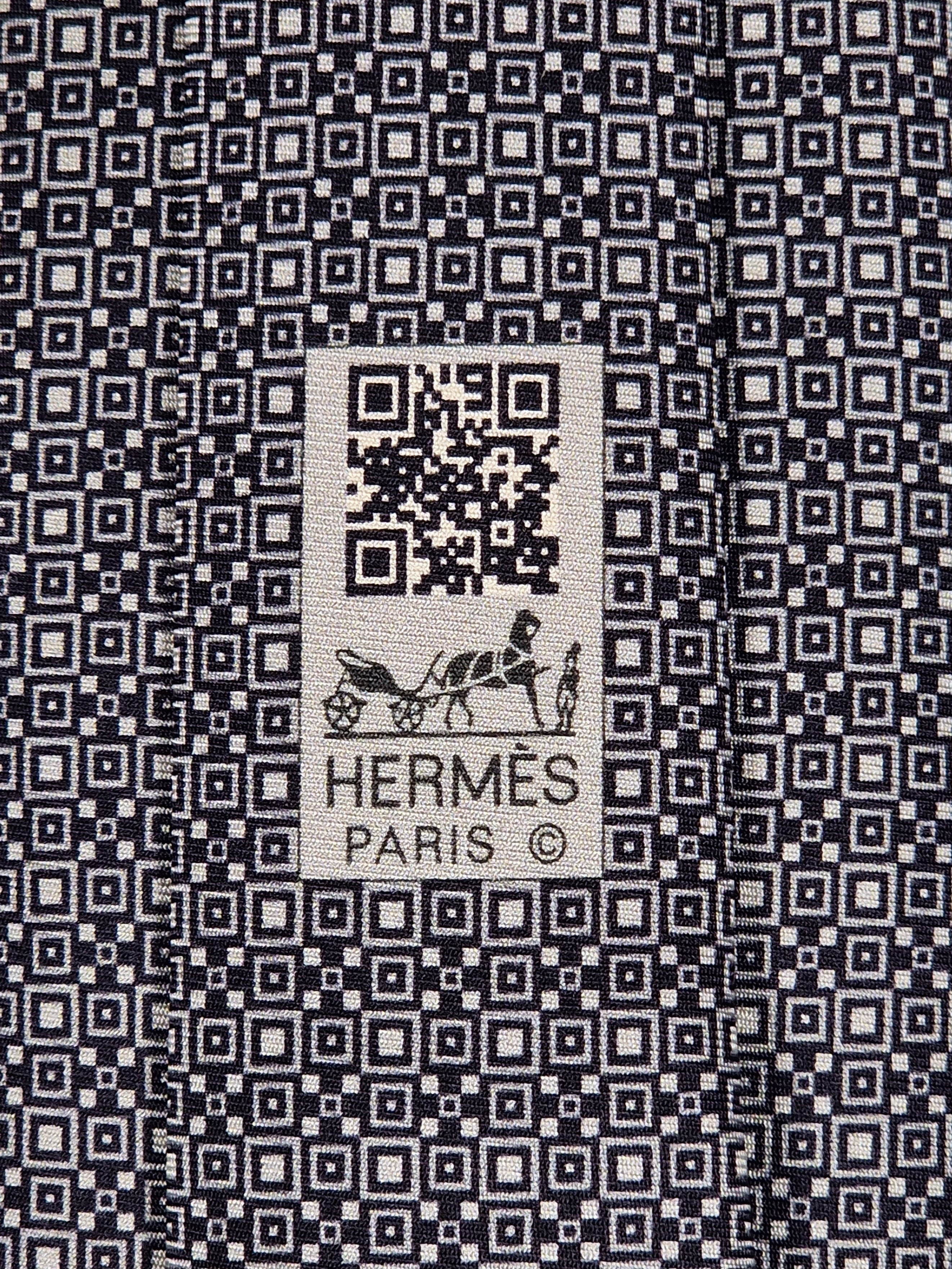 Hermès silk tie black and white Barcode pattern 645751 IA with box