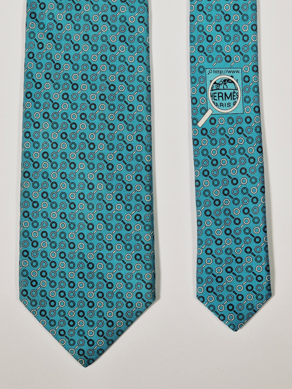 645754 Hermès tie turguoise magnifying glass pattern 645754 HA