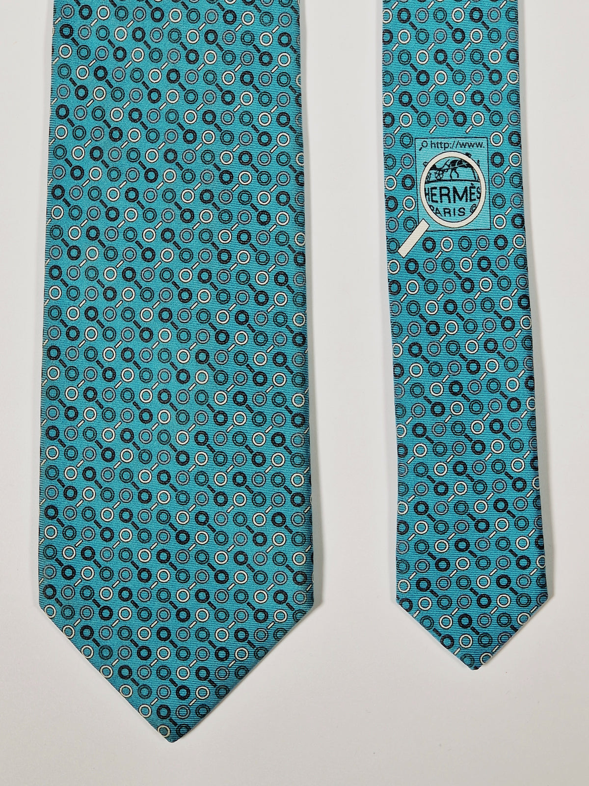 645754 Hermès tie turguoise magnifying glass pattern 645754 HA
