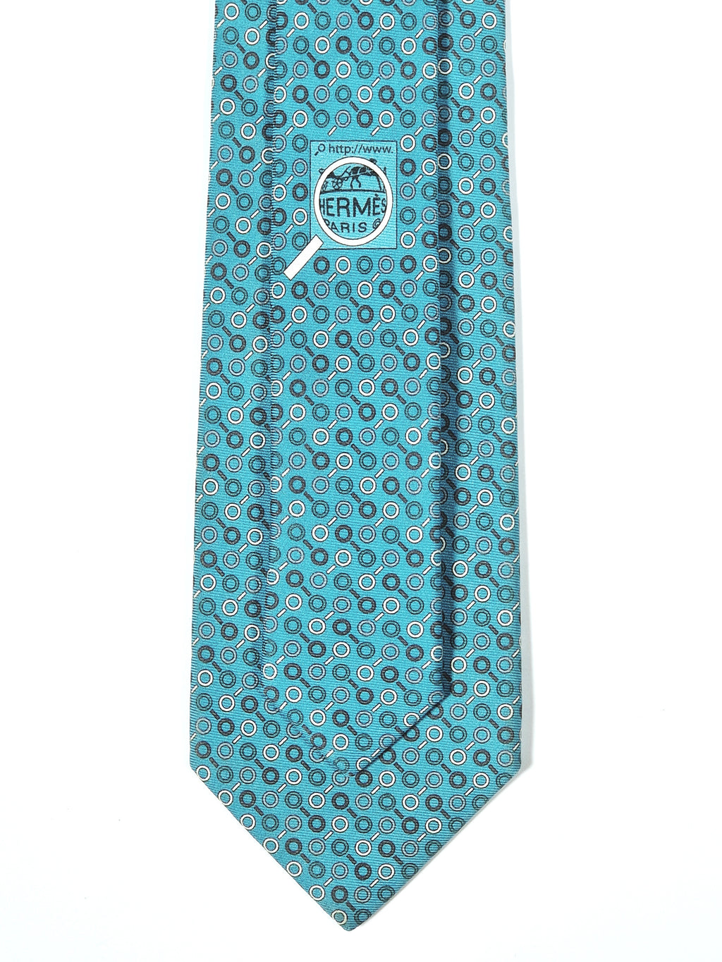 645754 Hermès tie turguoise magnifying glass pattern 645754 HA