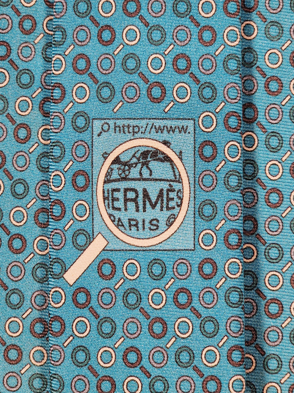 645754 Hermès tie turguoise magnifying glass pattern 645754 HA
