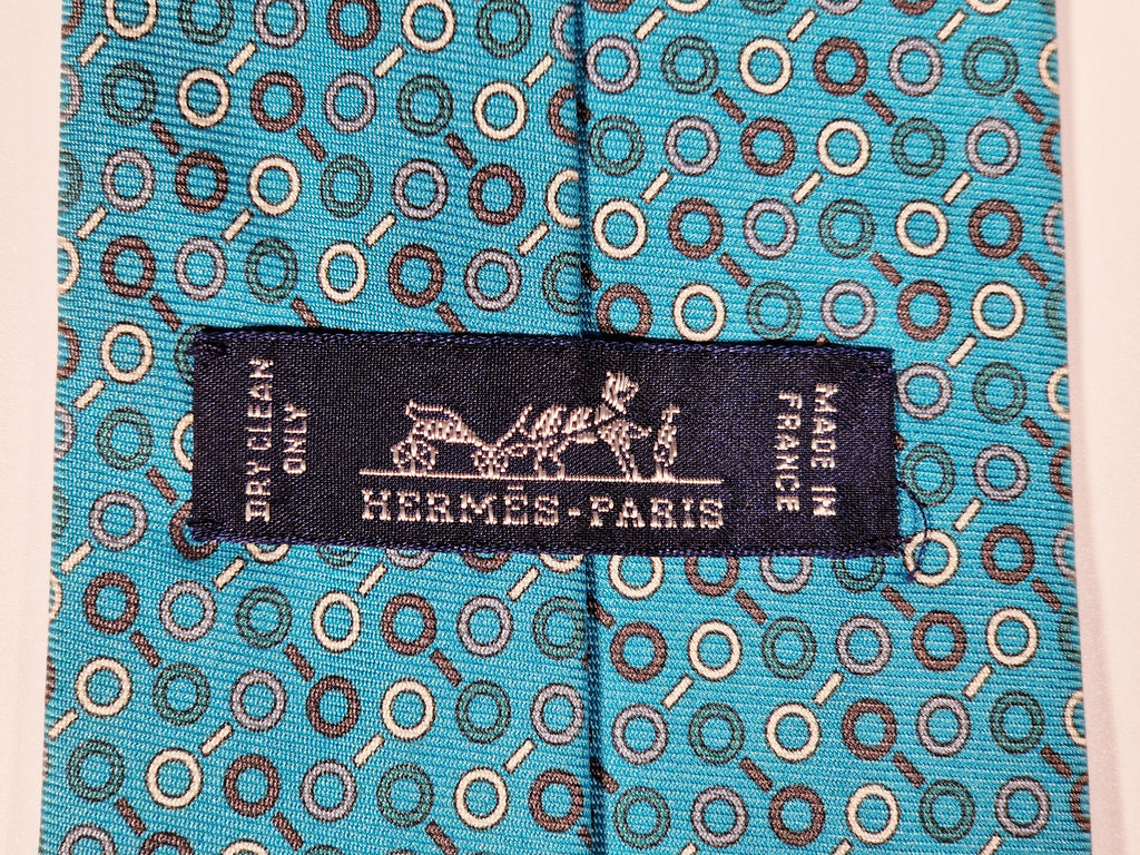 645754 Hermès tie turguoise magnifying glass pattern 645754 HA