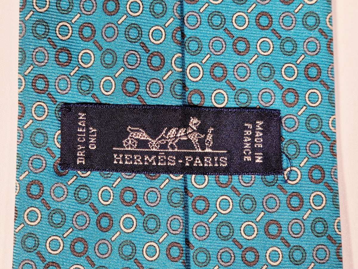 645754 Hermès tie turguoise magnifying glass pattern 645754 HA