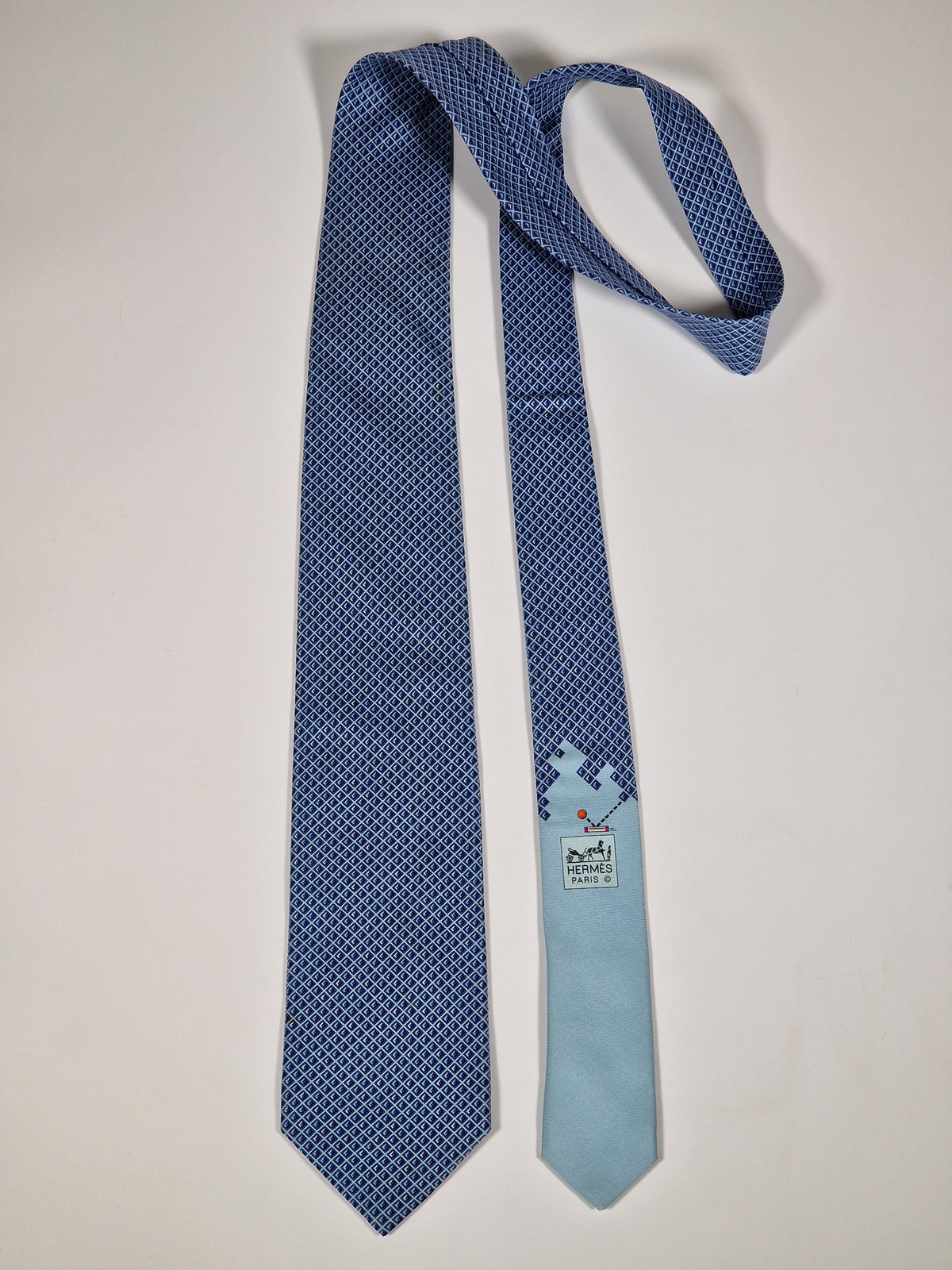 645769 Hermès tie blue Pong game pattern 645769 HA