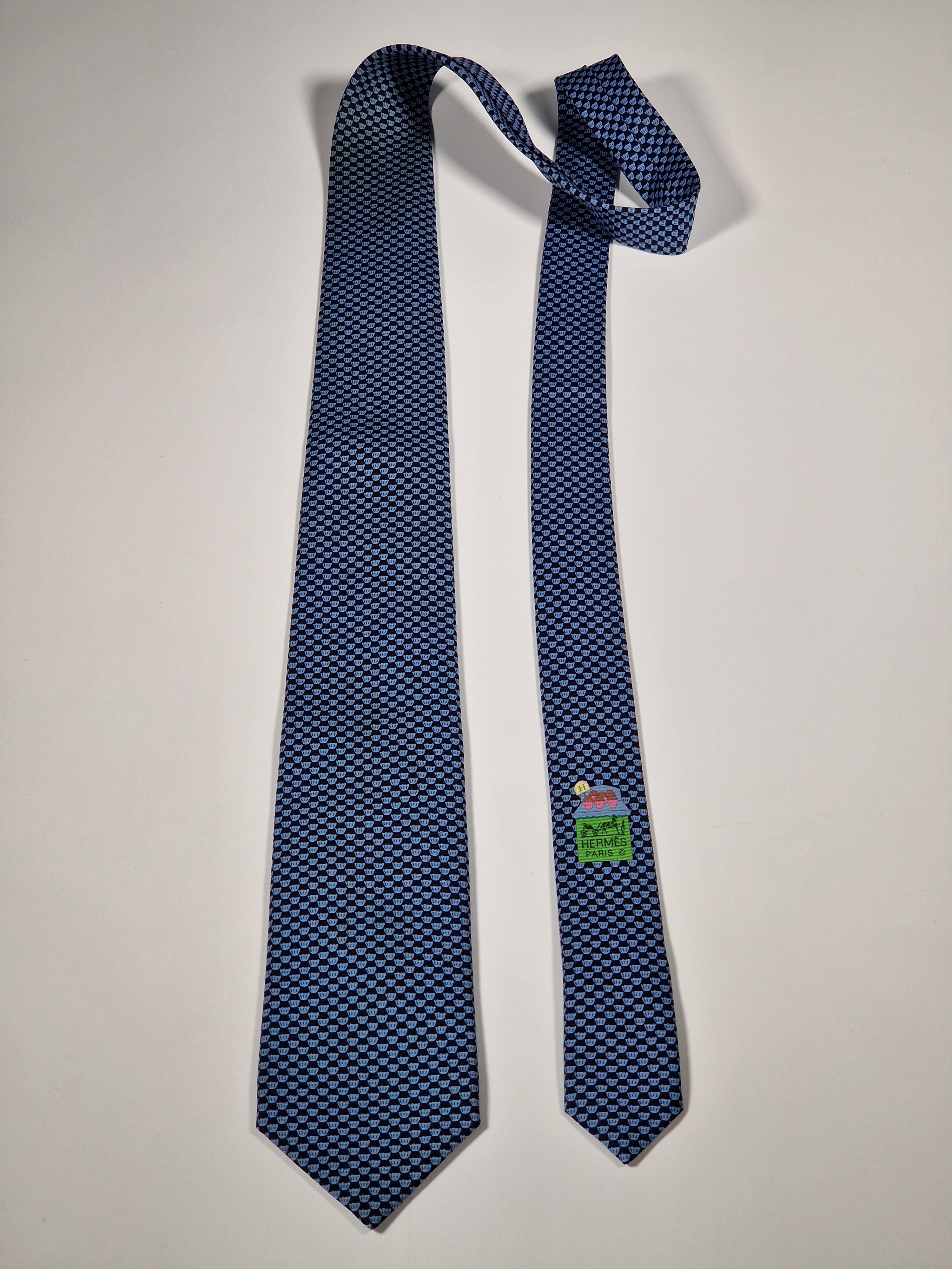 Hermès silk tie blue whimsical cupcake pattern 645790 HA