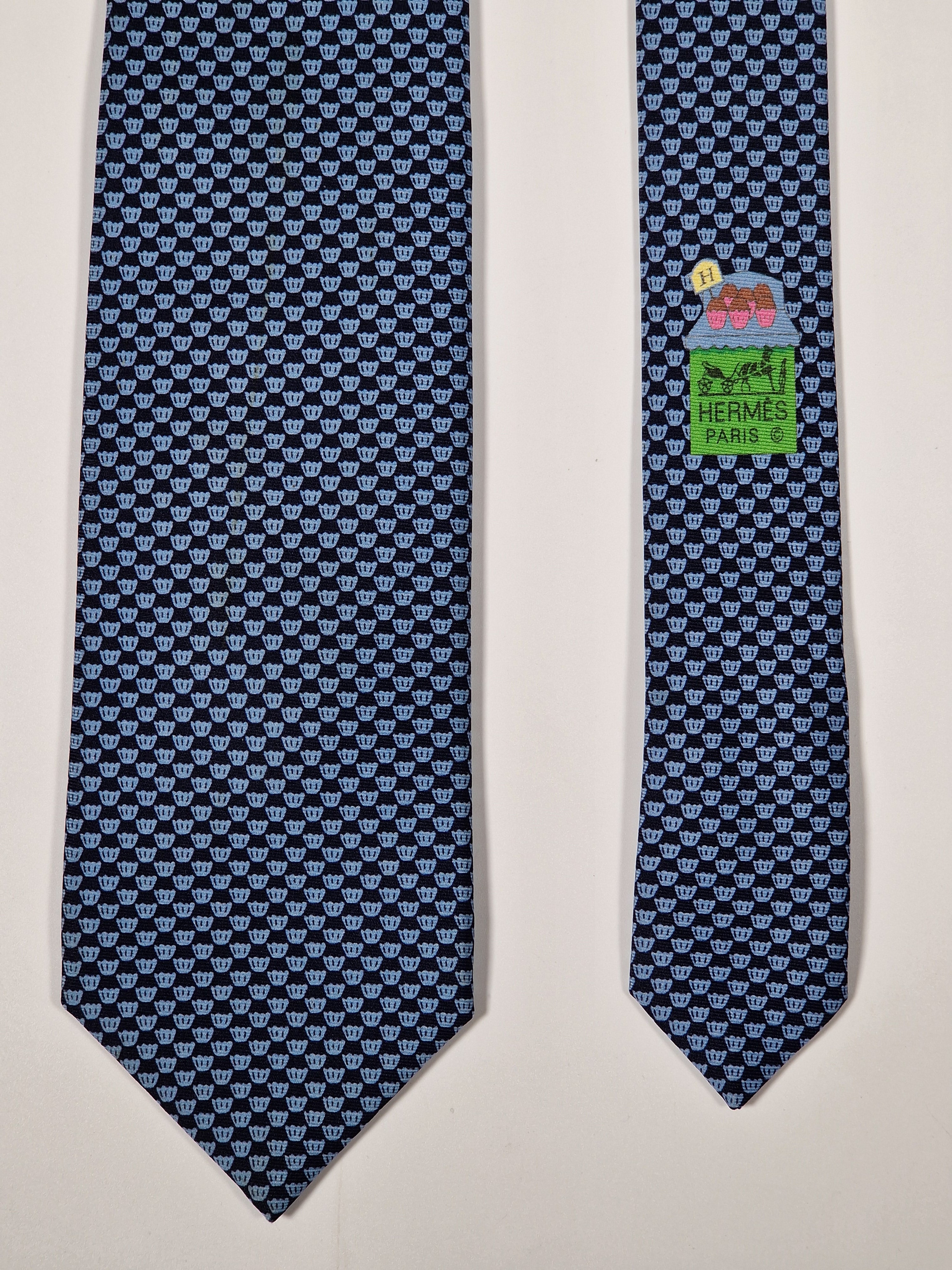 Hermès silk tie blue whimsical cupcake pattern 645790 HA