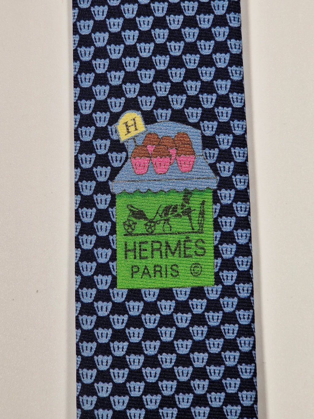 Hermès silk tie blue whimsical cupcake pattern 645790 HA
