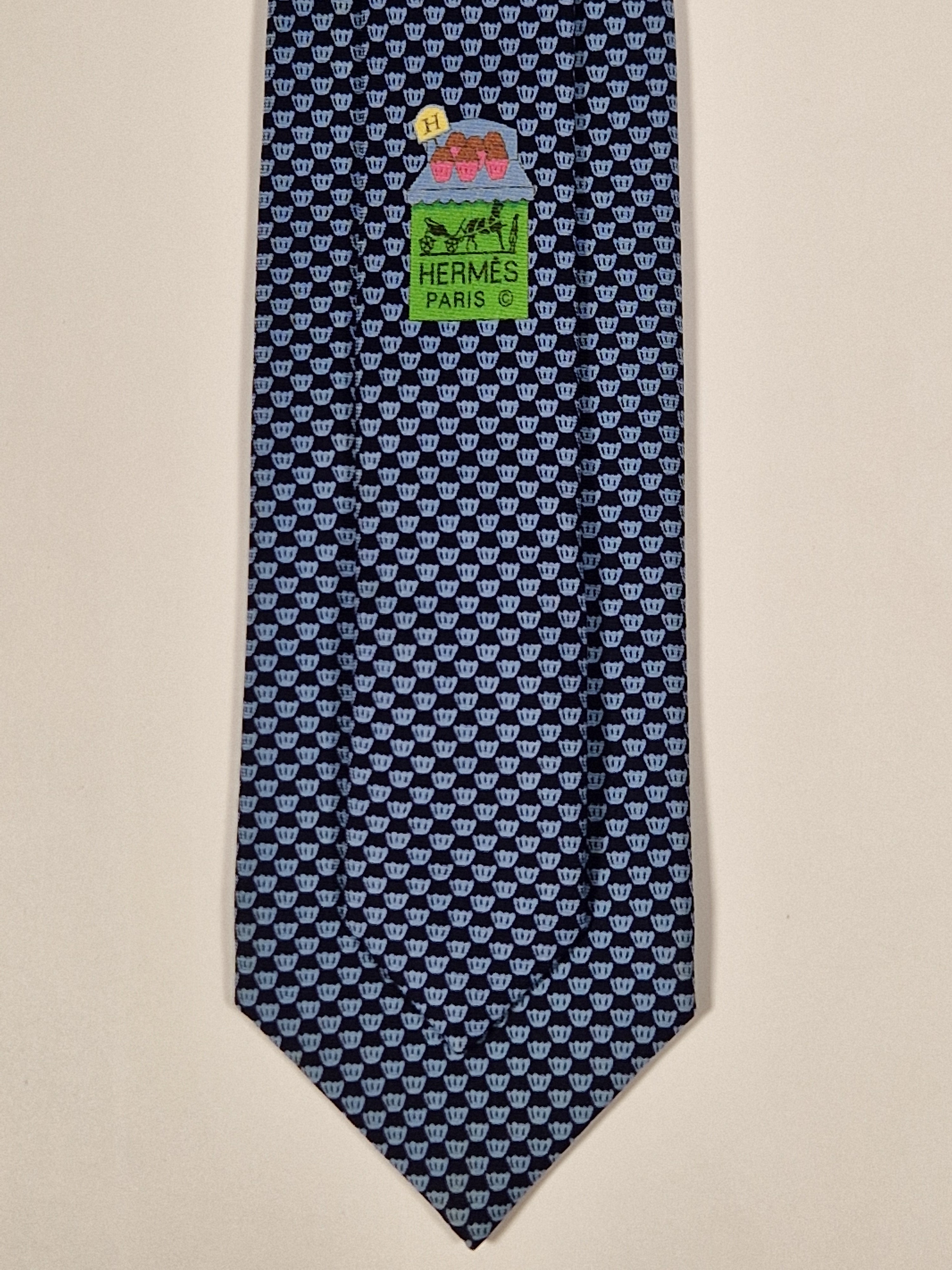 Hermès silk tie blue whimsical cupcake pattern 645790 HA