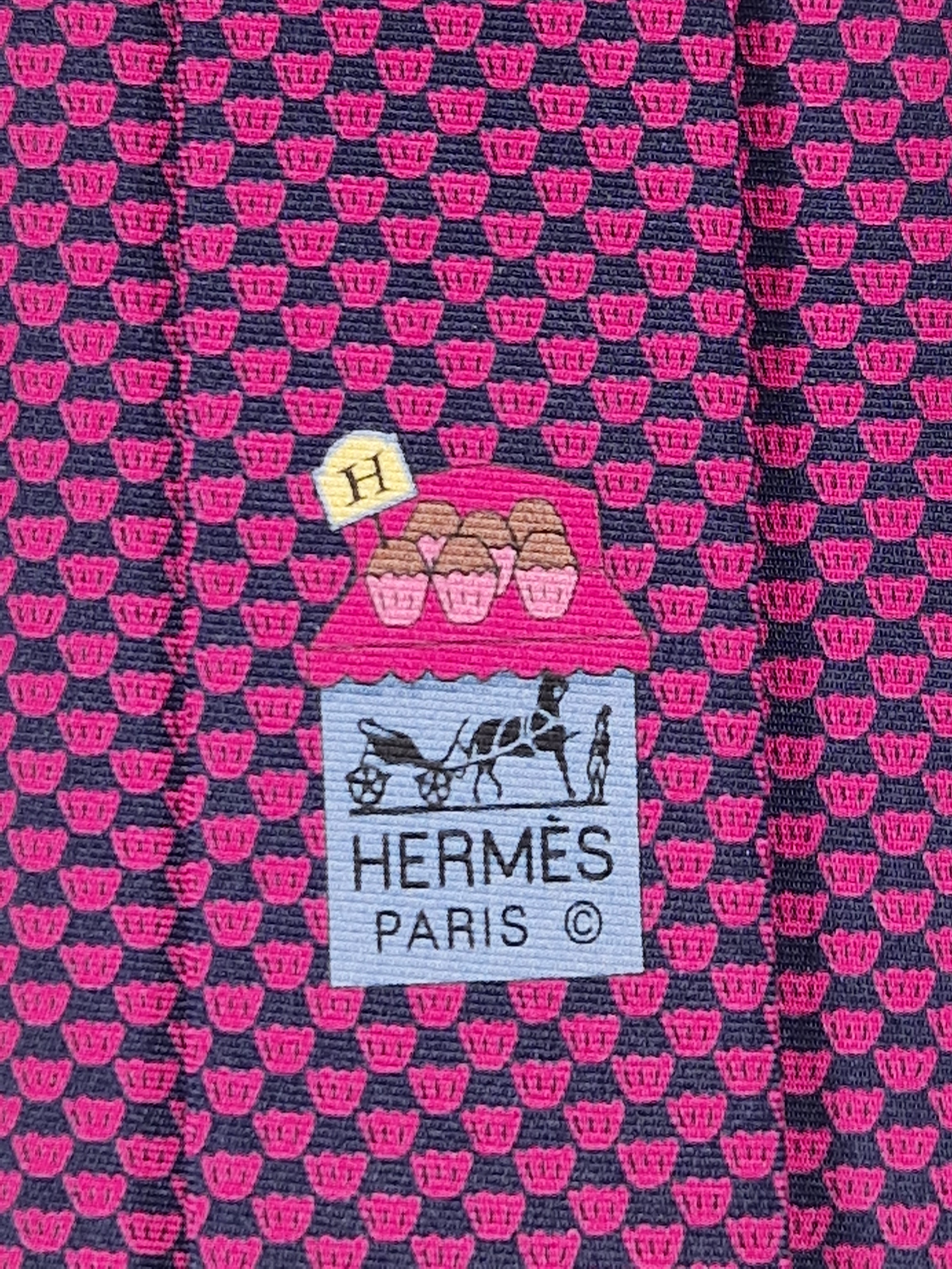 Hermès silk tie Black and mangenta cupcakes Hermès 645796 HA