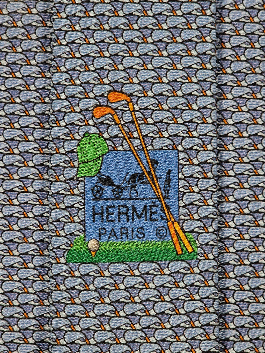 645819 Hermès tie blue golfclubs pattern 645819 IA