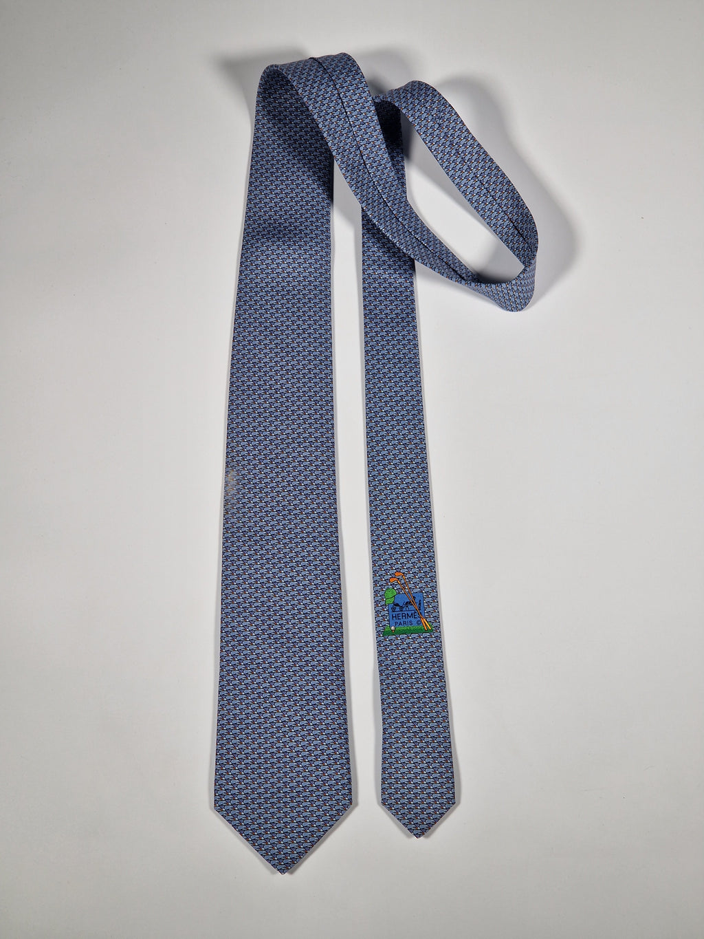 645819 Hermès tie blue golfclubs pattern 645819 IA