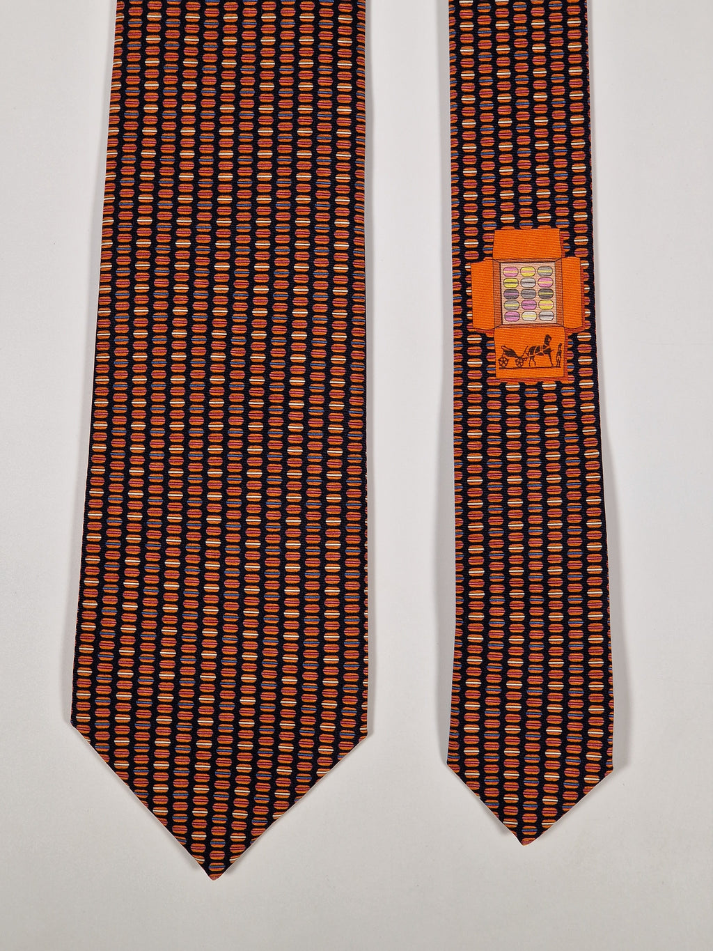 645829 Hermès tie black whimsical macarons 645829 IA