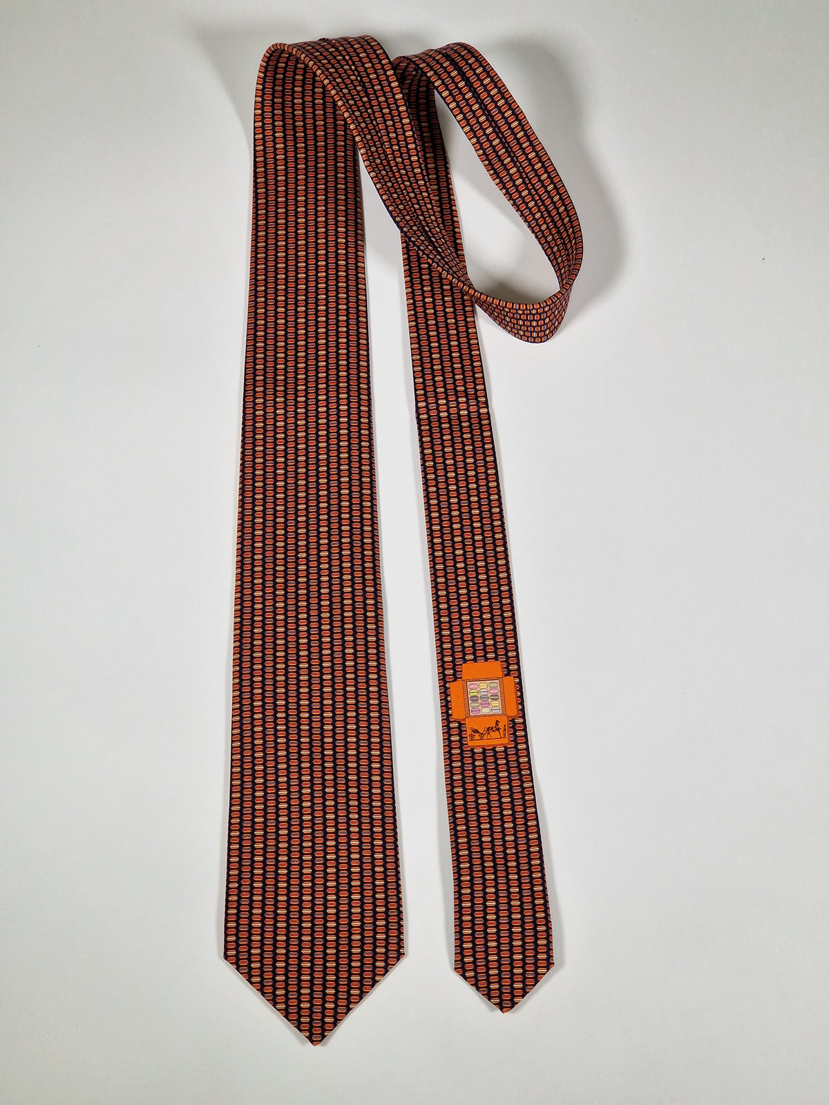 645829 Hermès tie black whimsical macarons 645829 IA