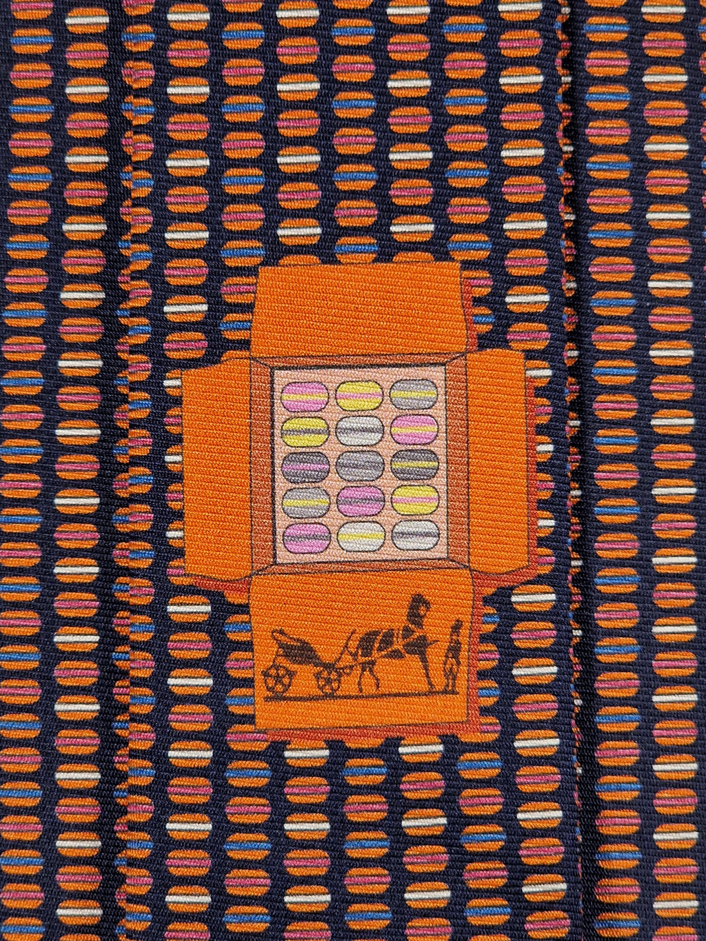 645829 Hermès tie black whimsical macarons 645829 IA