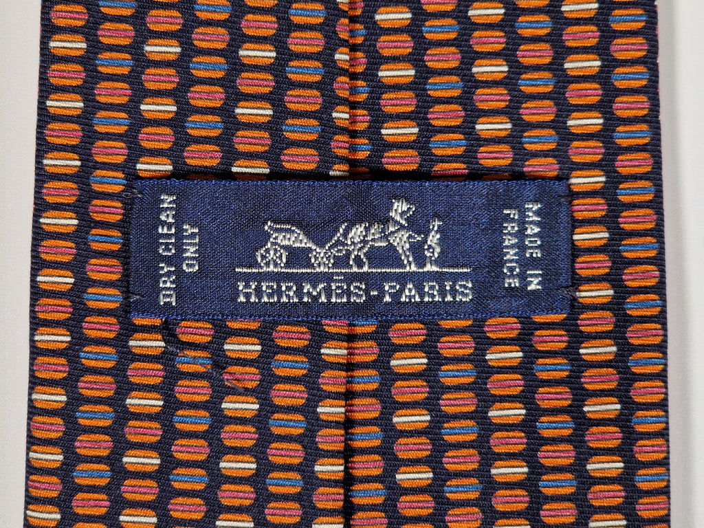 645829 Hermès tie black whimsical macarons 645829 IA