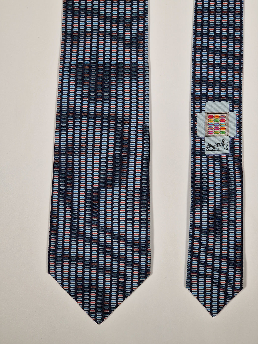 Hermès silk tie blu macarons whimsical pattern 645829 IA