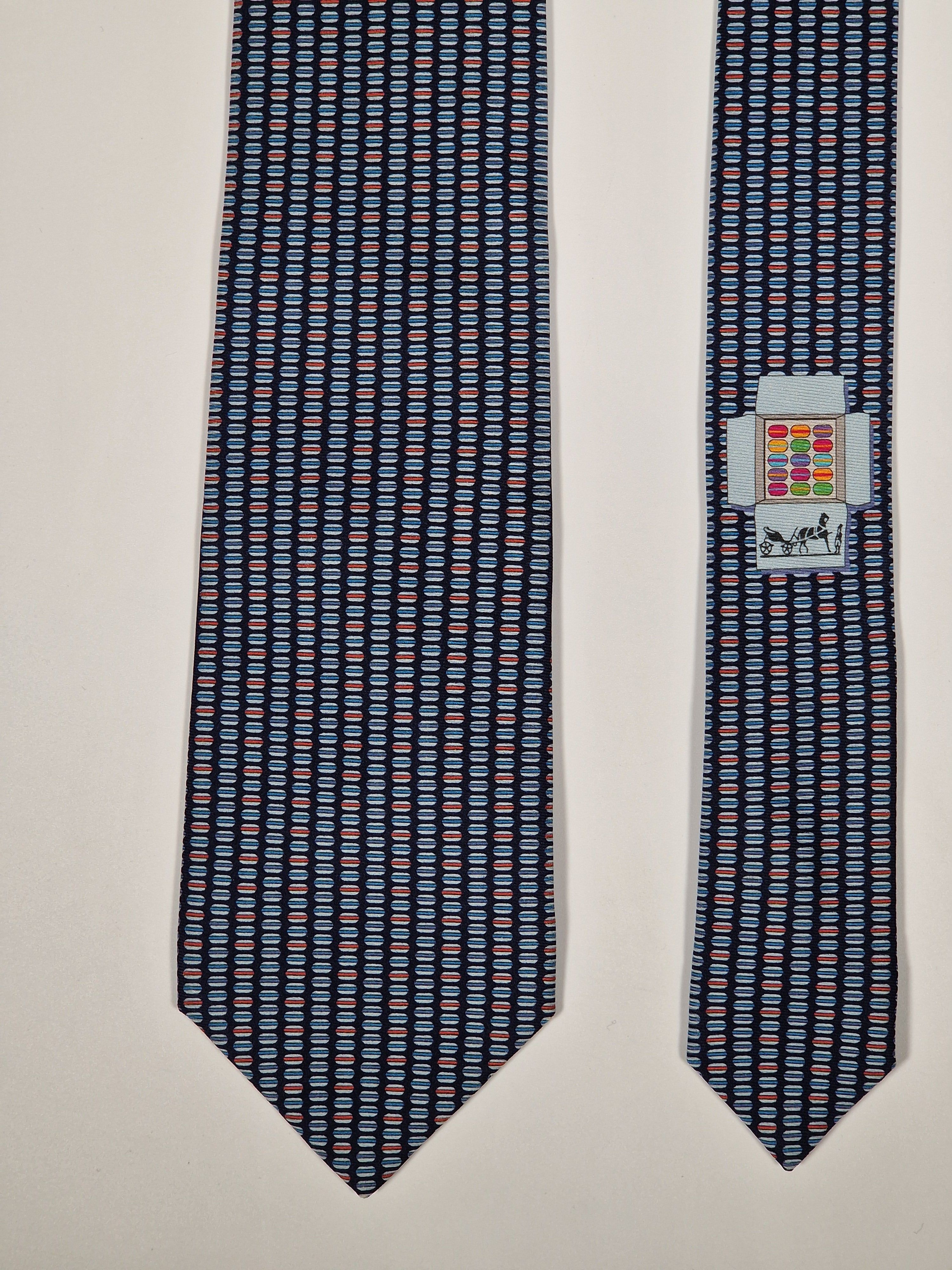 Hermès silk tie blu macarons whimsical pattern 645829 IA