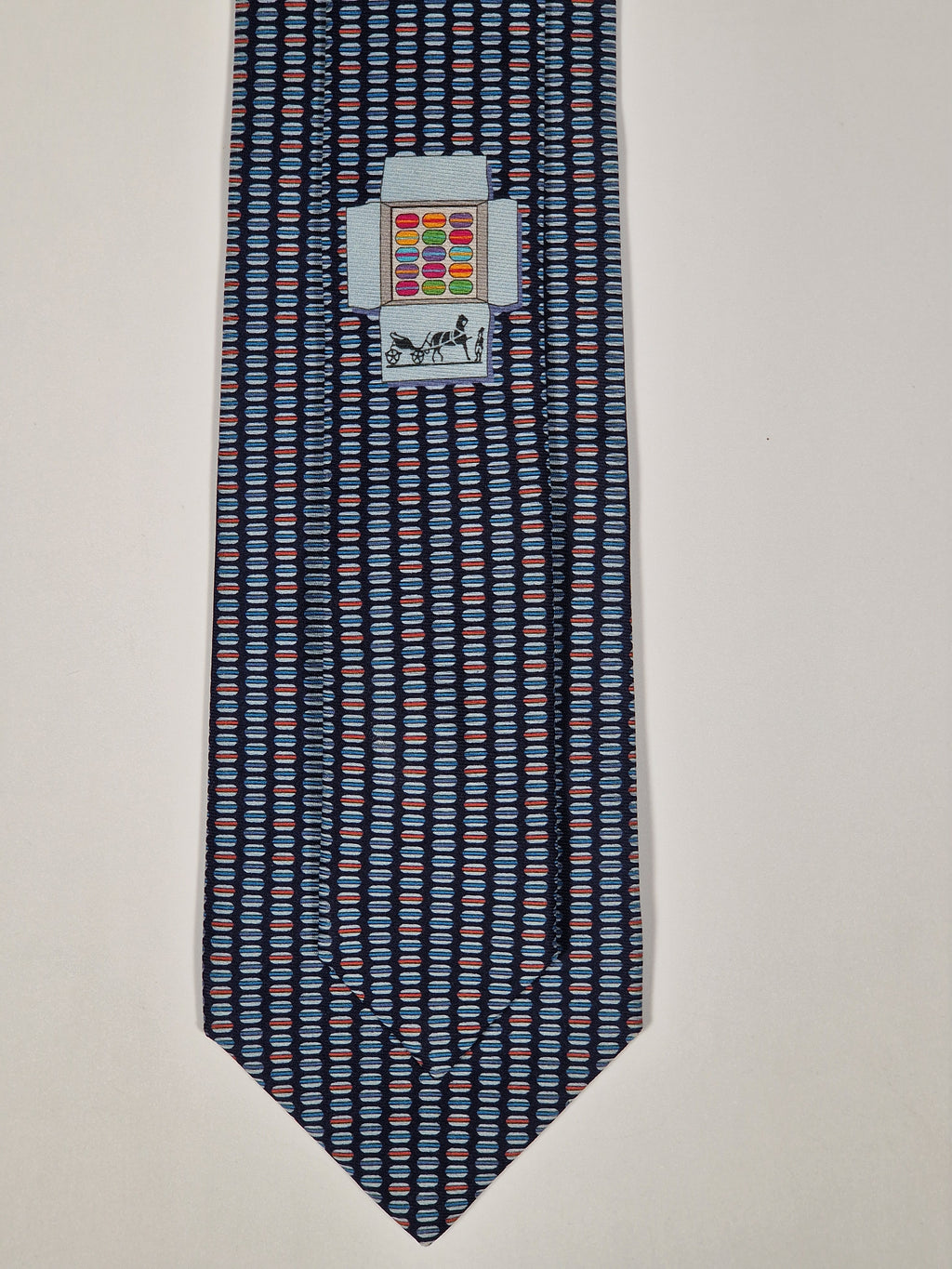 Hermès silk tie blu macarons whimsical pattern 645829 IA