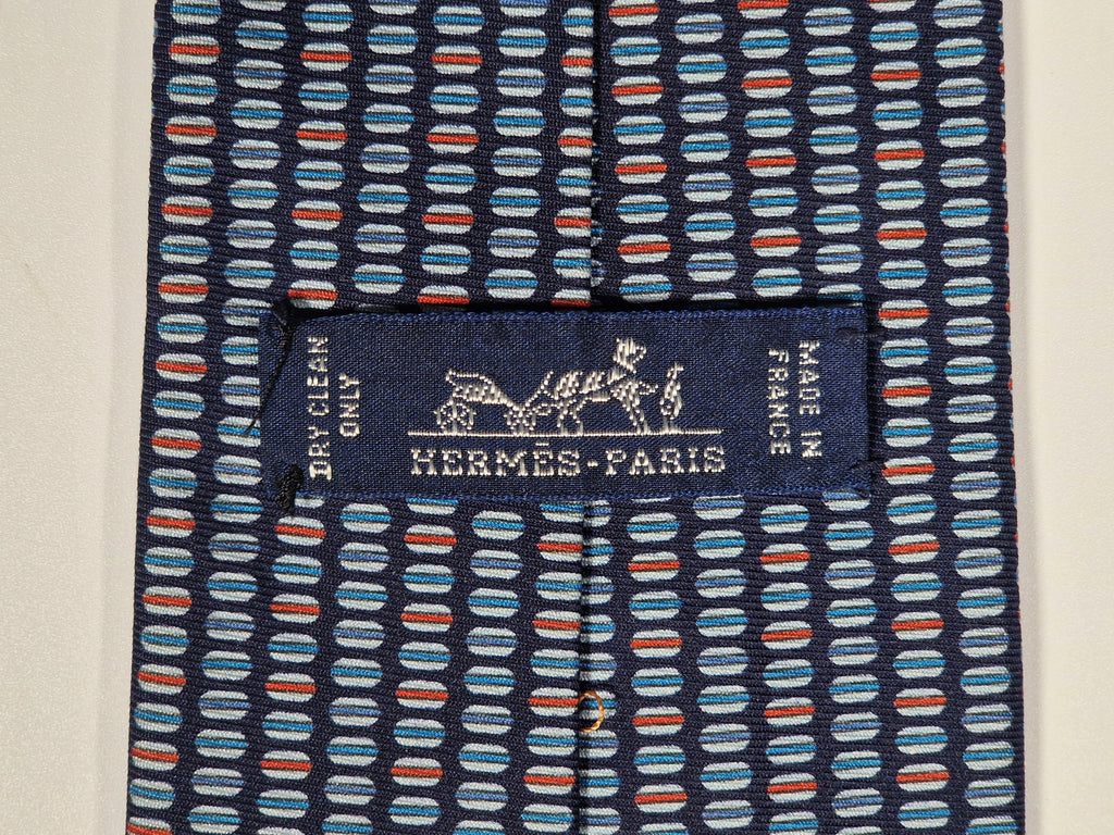 Hermès silk tie blu macarons whimsical pattern 645829 IA