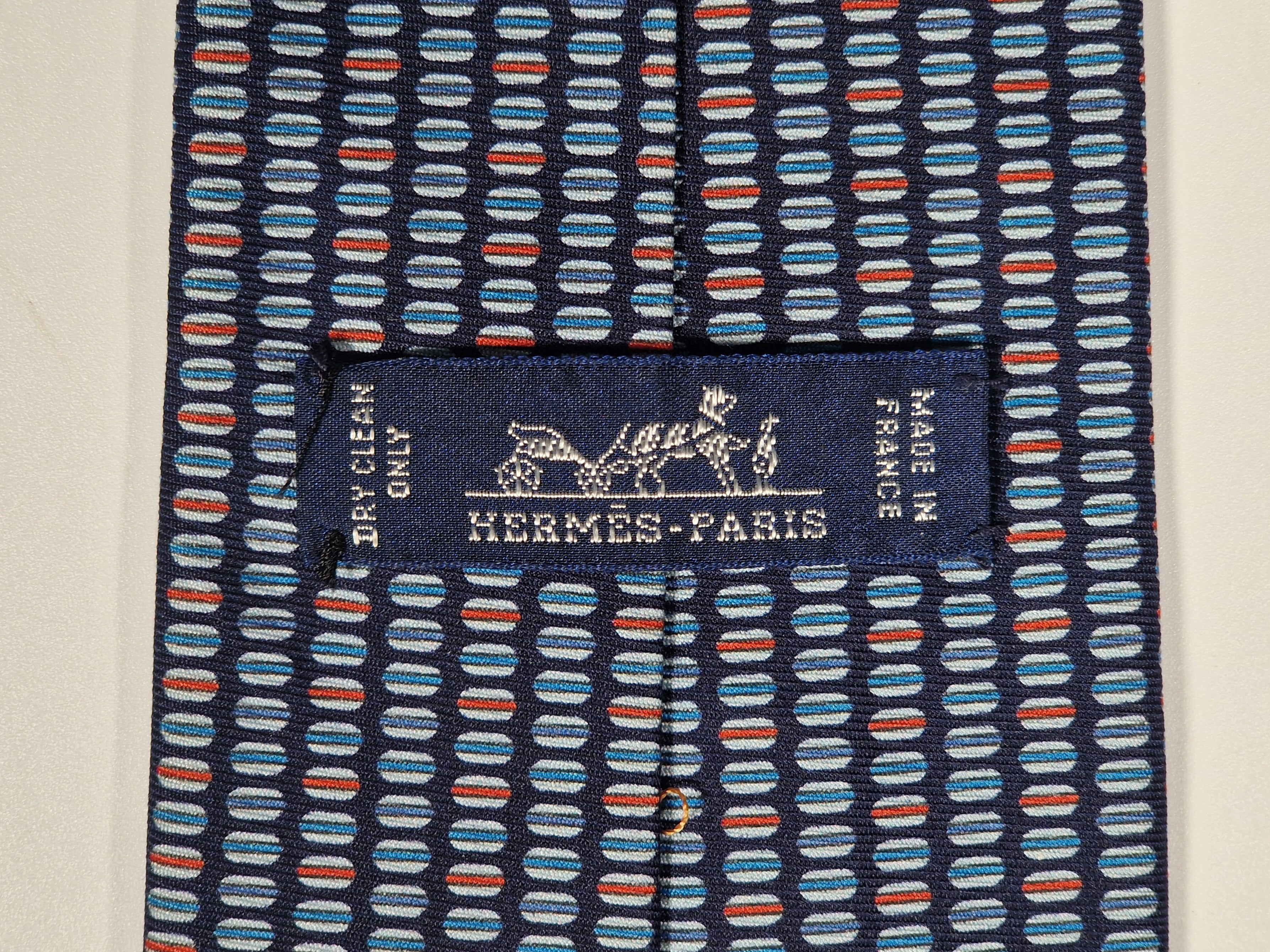 Hermès silk tie blu macarons whimsical pattern 645829 IA