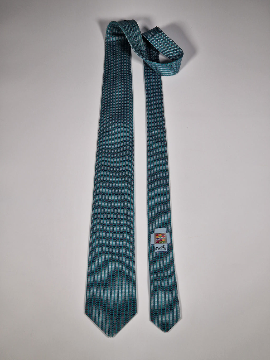 Hermès silk tie green whimsical macarons pattern 645829 IA