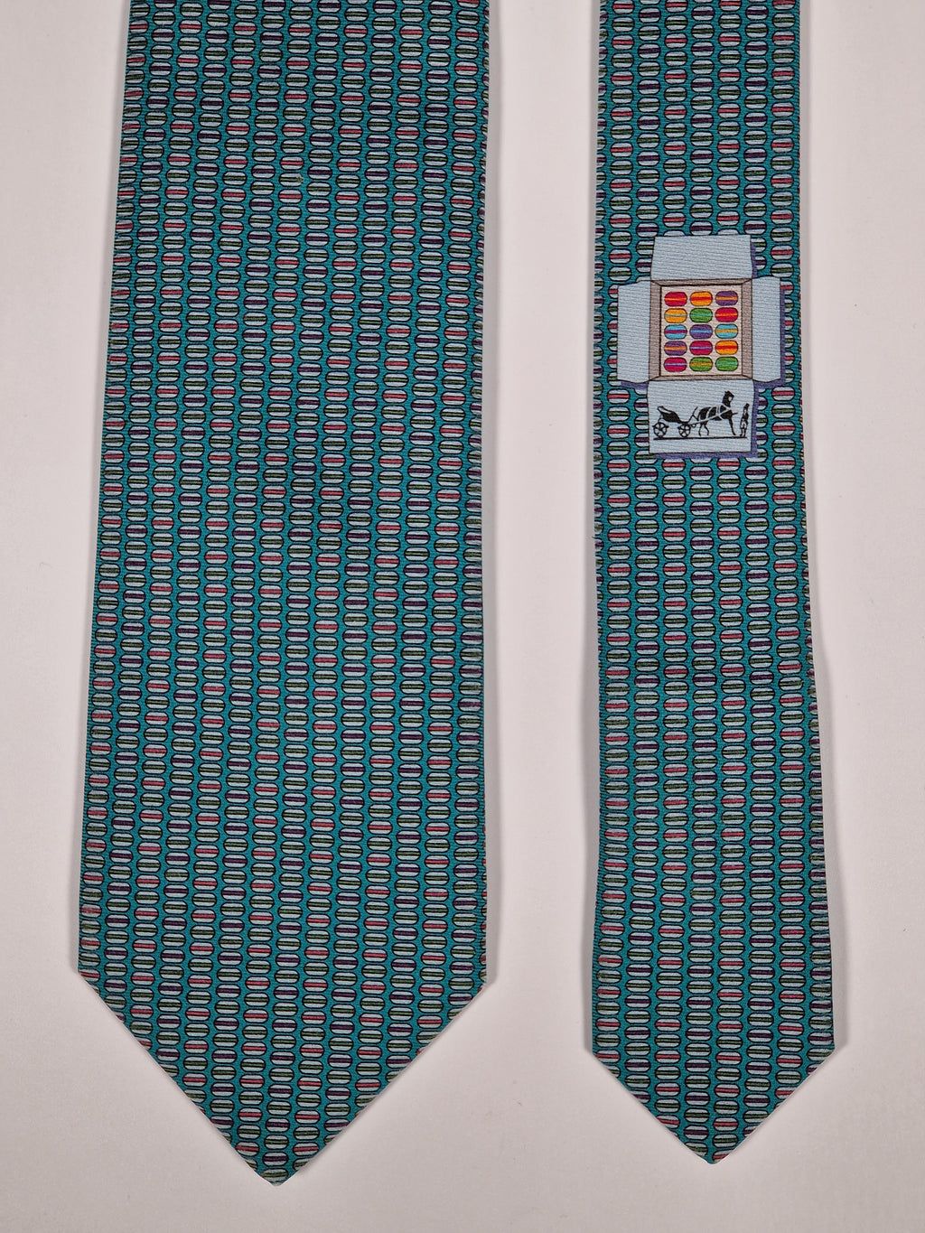 Hermès silk tie green whimsical macarons pattern 645829 IA