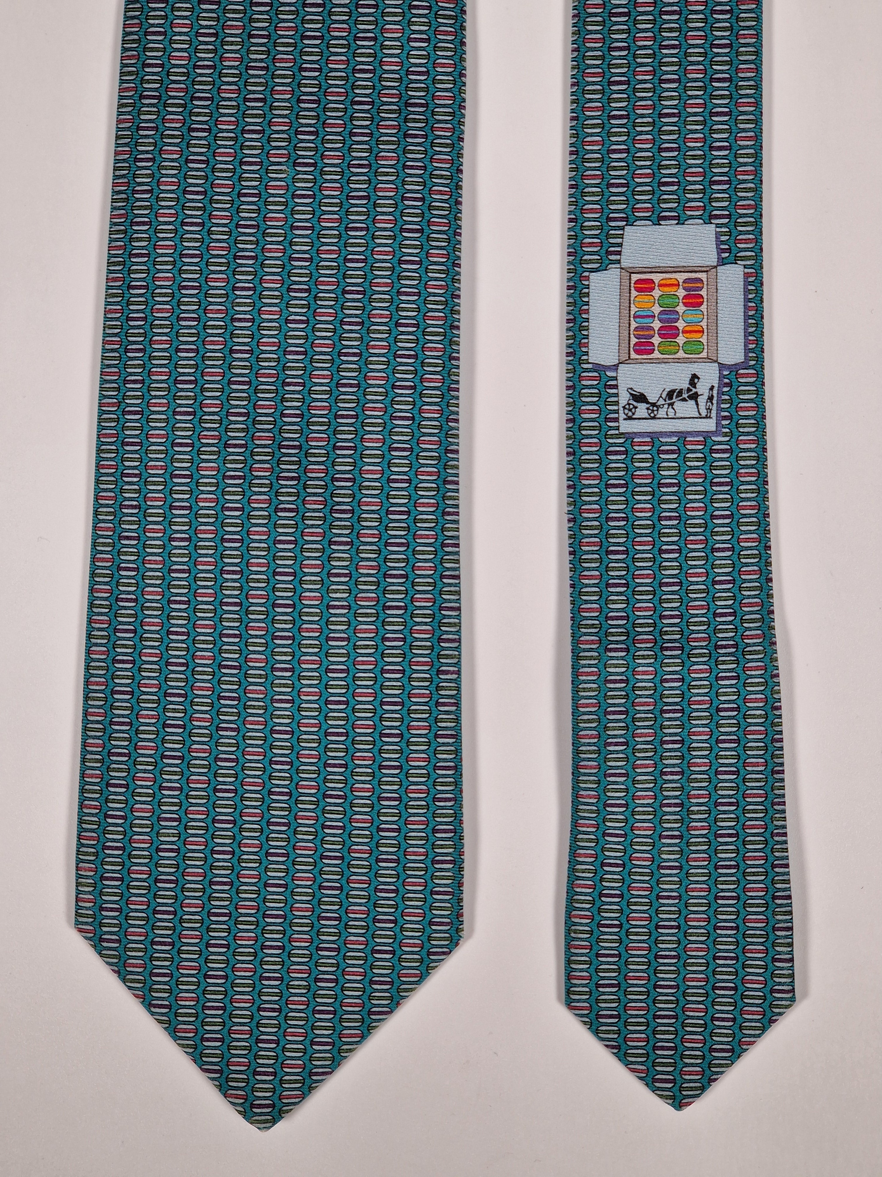 Hermès silk tie green whimsical macarons pattern 645829 IA