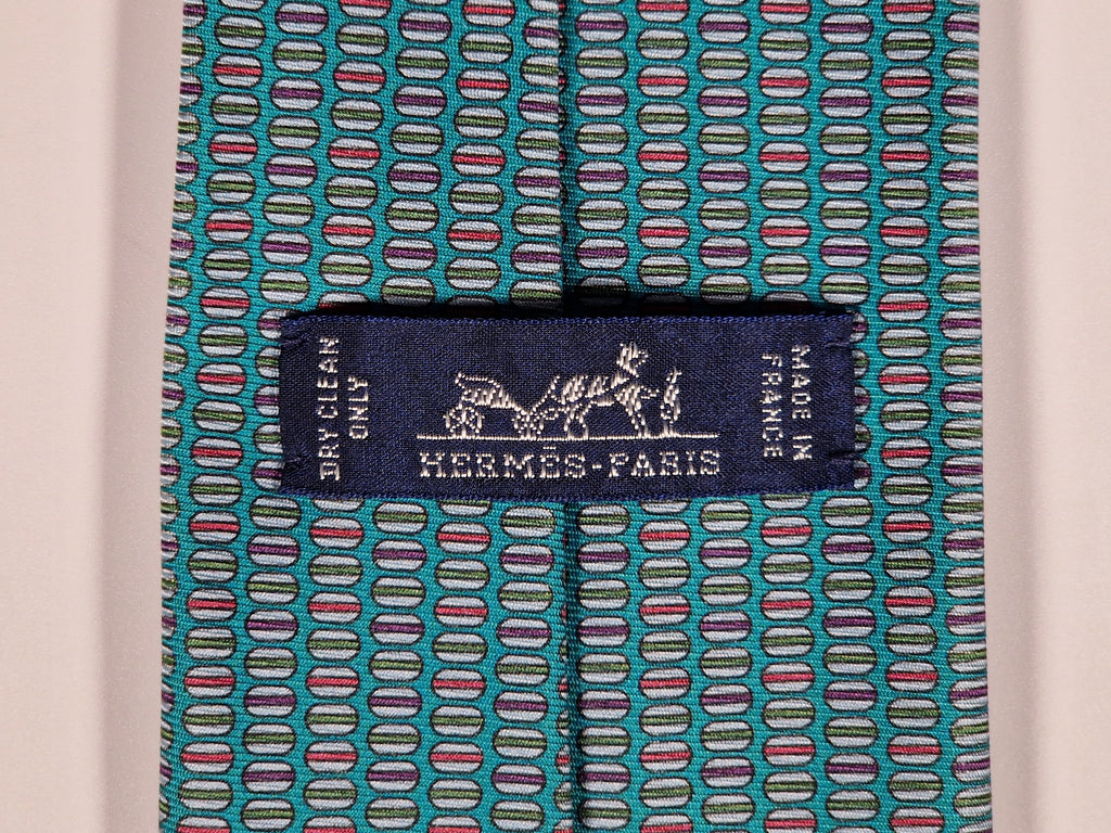 Hermès silk tie green whimsical macarons pattern 645829 IA