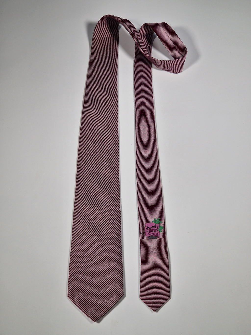 Hermès silk tie pink japanese garden pattern 645844 IA