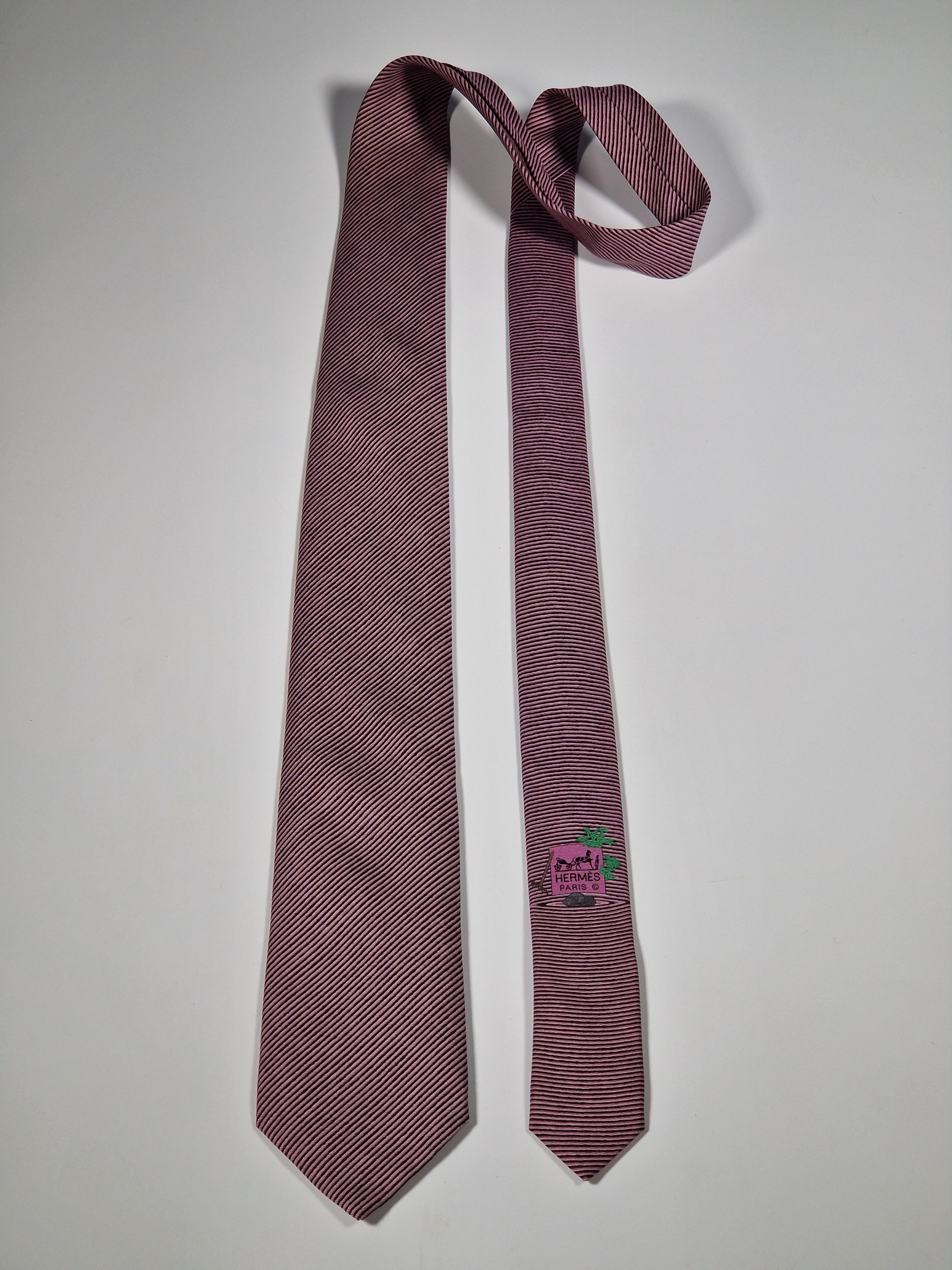 Hermès silk tie pink japanese garden pattern 645844 IA