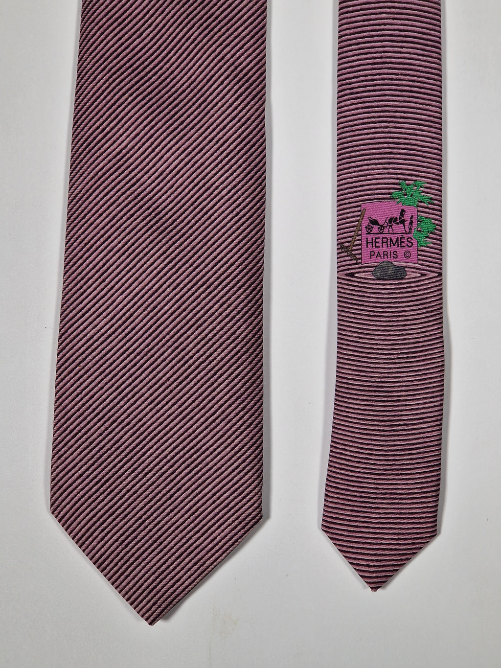 Hermès silk tie pink japanese garden pattern 645844 IA