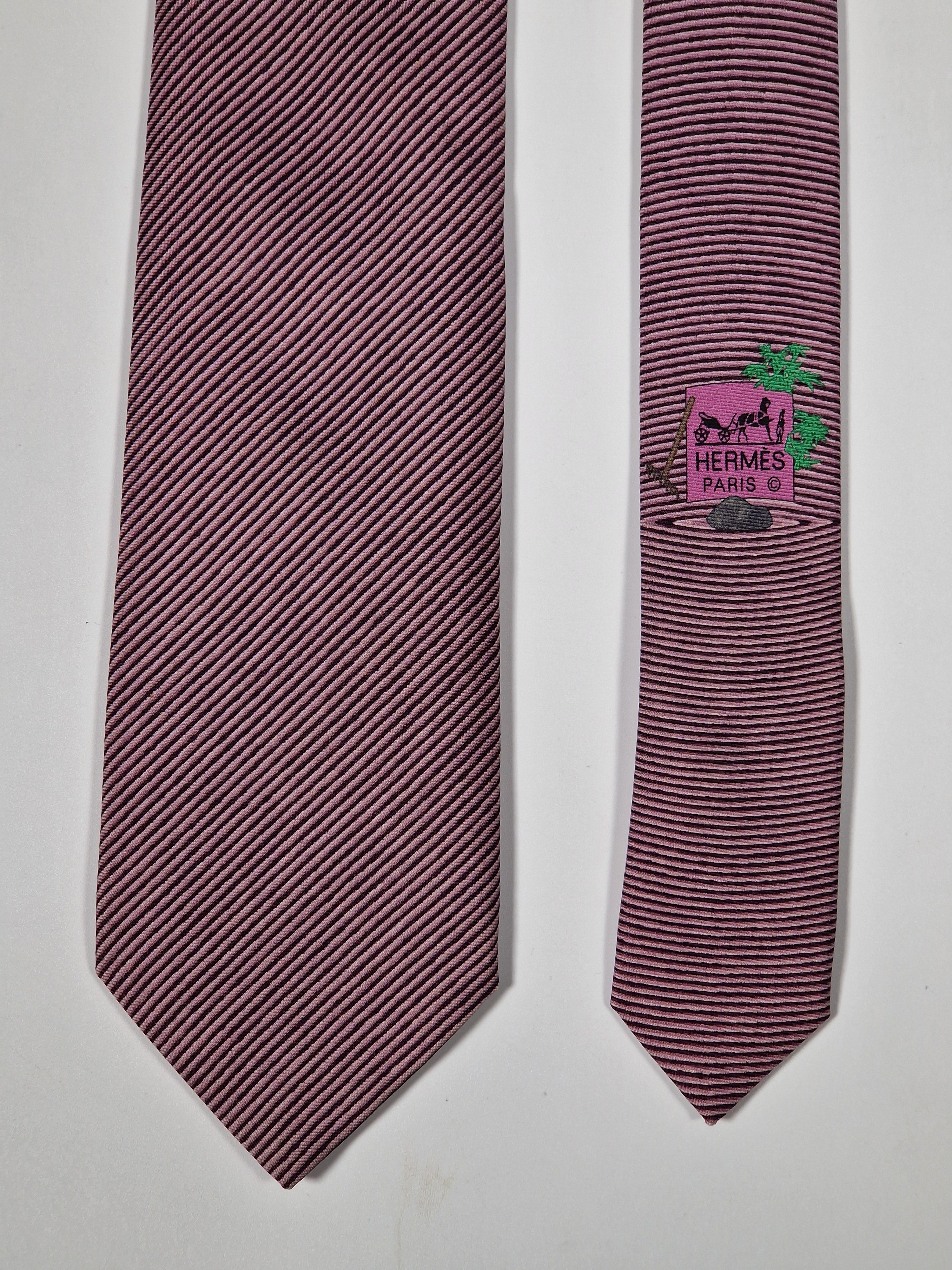 Hermès silk tie pink japanese garden pattern 645844 IA